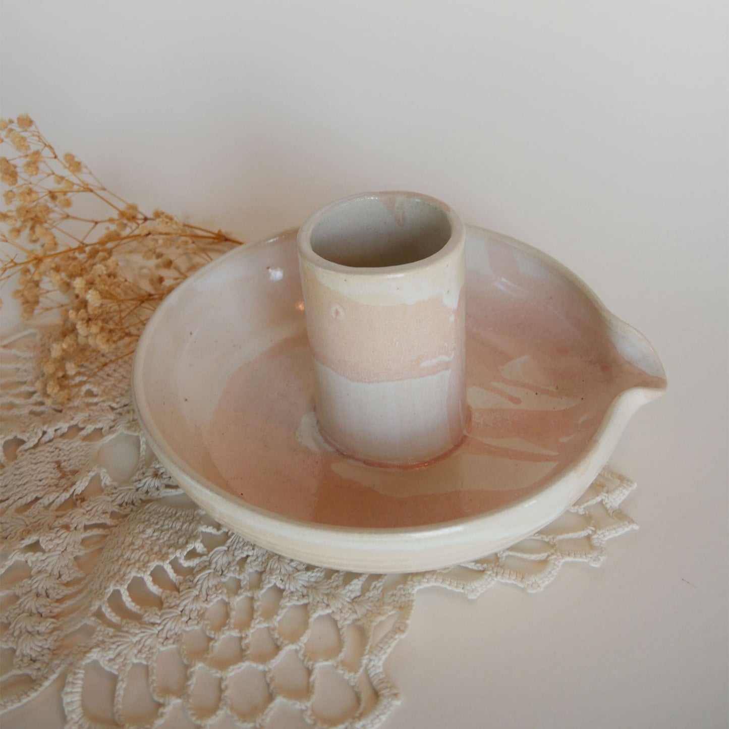 Ceramic Pottery Upright Chicken Cooker Roaster, Beige & Pink Vintage Pink Pottery Vase