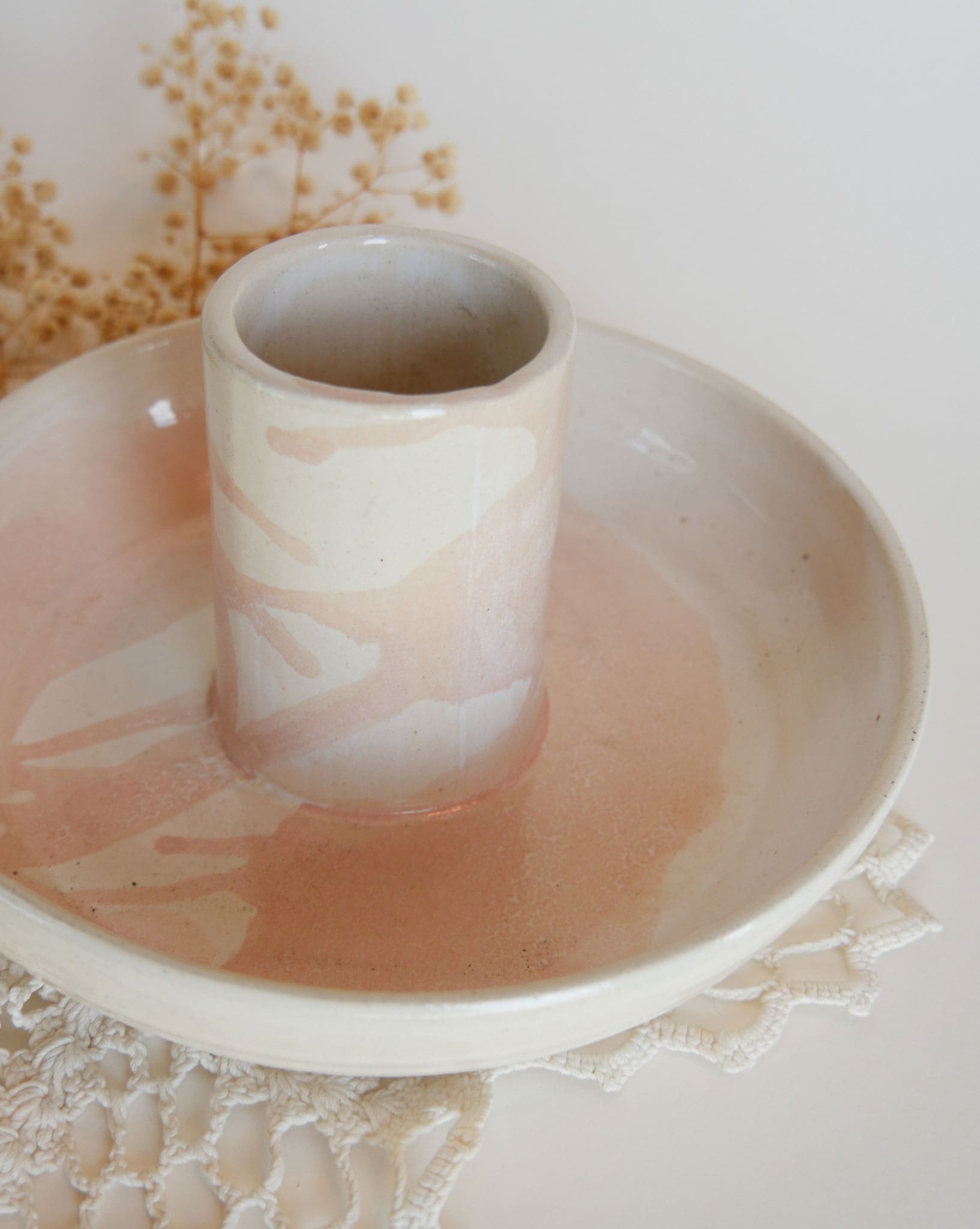 Ceramic Pottery Upright Chicken Cooker Roaster, Beige & Pink Vintage Pink Pottery Vase
