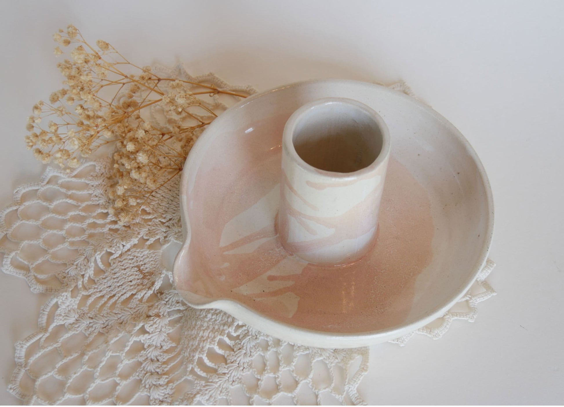 Ceramic Pottery Upright Chicken Cooker Roaster, Beige & Pink Vintage Pink Pottery Vase