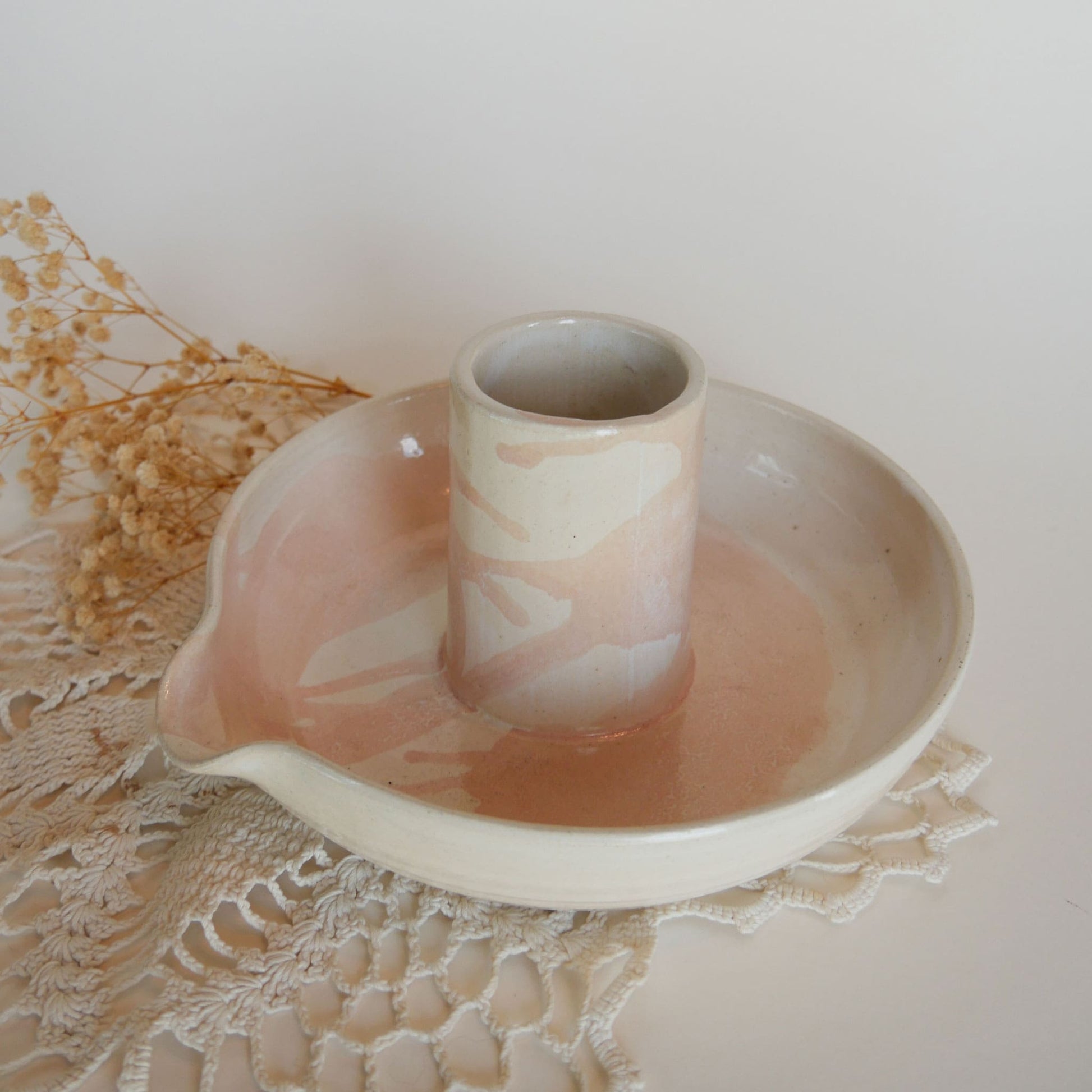 Ceramic Pottery Upright Chicken Cooker Roaster, Beige & Pink Vintage Pink Pottery Vase