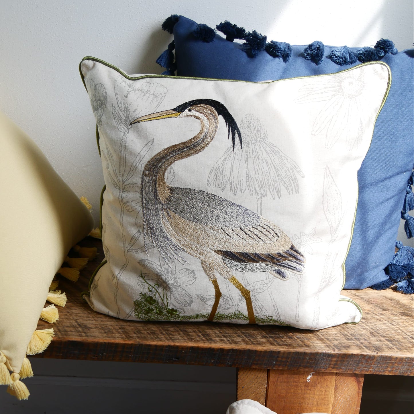 Vintage Linen Heron Accent Pillow, Vintage Linen Heron Throw Pillow, Vintage Bird Pillow, Vintage Bird Pillow, Heron Bird Pillow, Crane Bird Pillow, Stork Bird Pillow