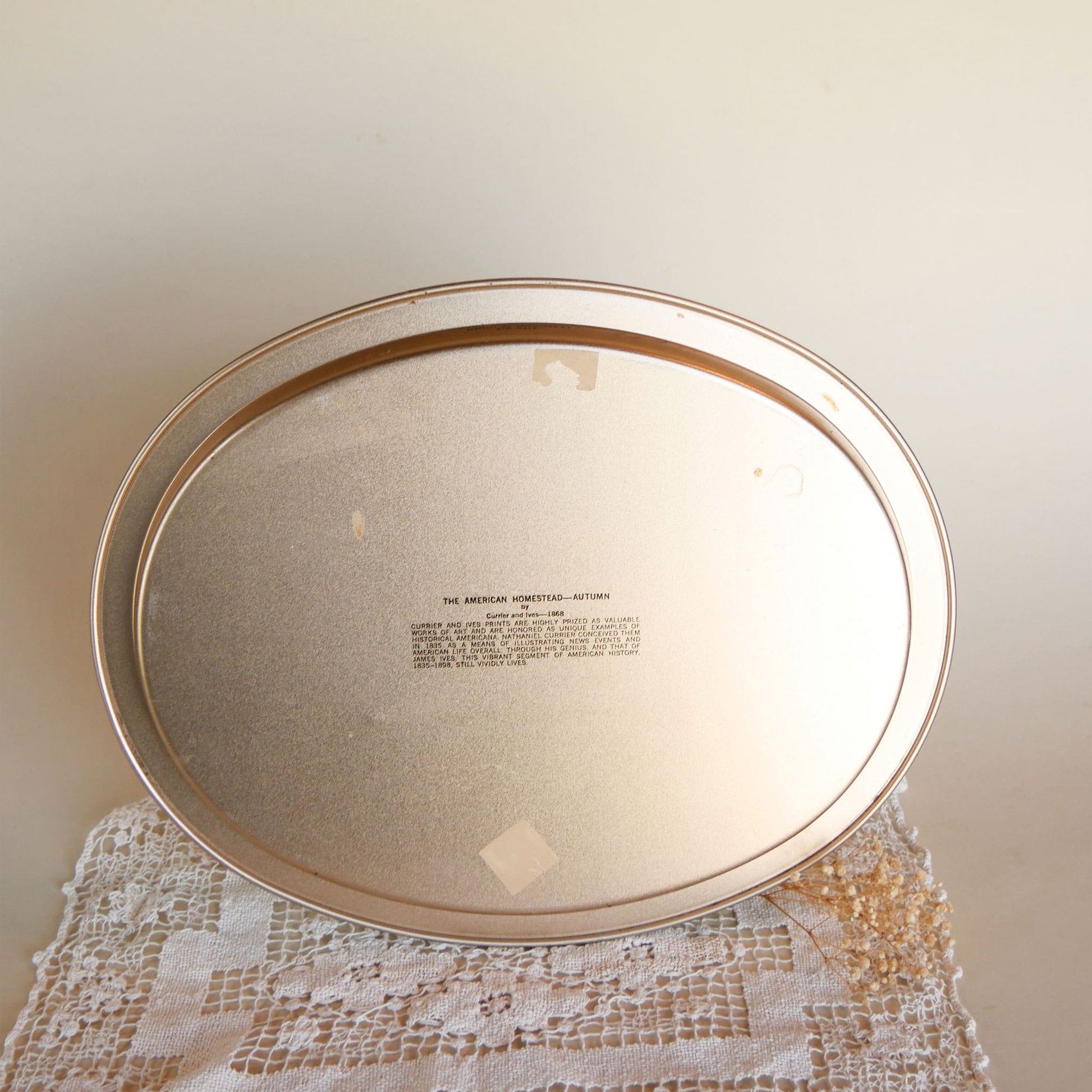 Vintage Currier & Ives 'The American Homestead, Autumn' Oval Metal Tray, Vintage Farmhouse Decor, Farmhouse Kitchen Decor, Currier and Ives Tray