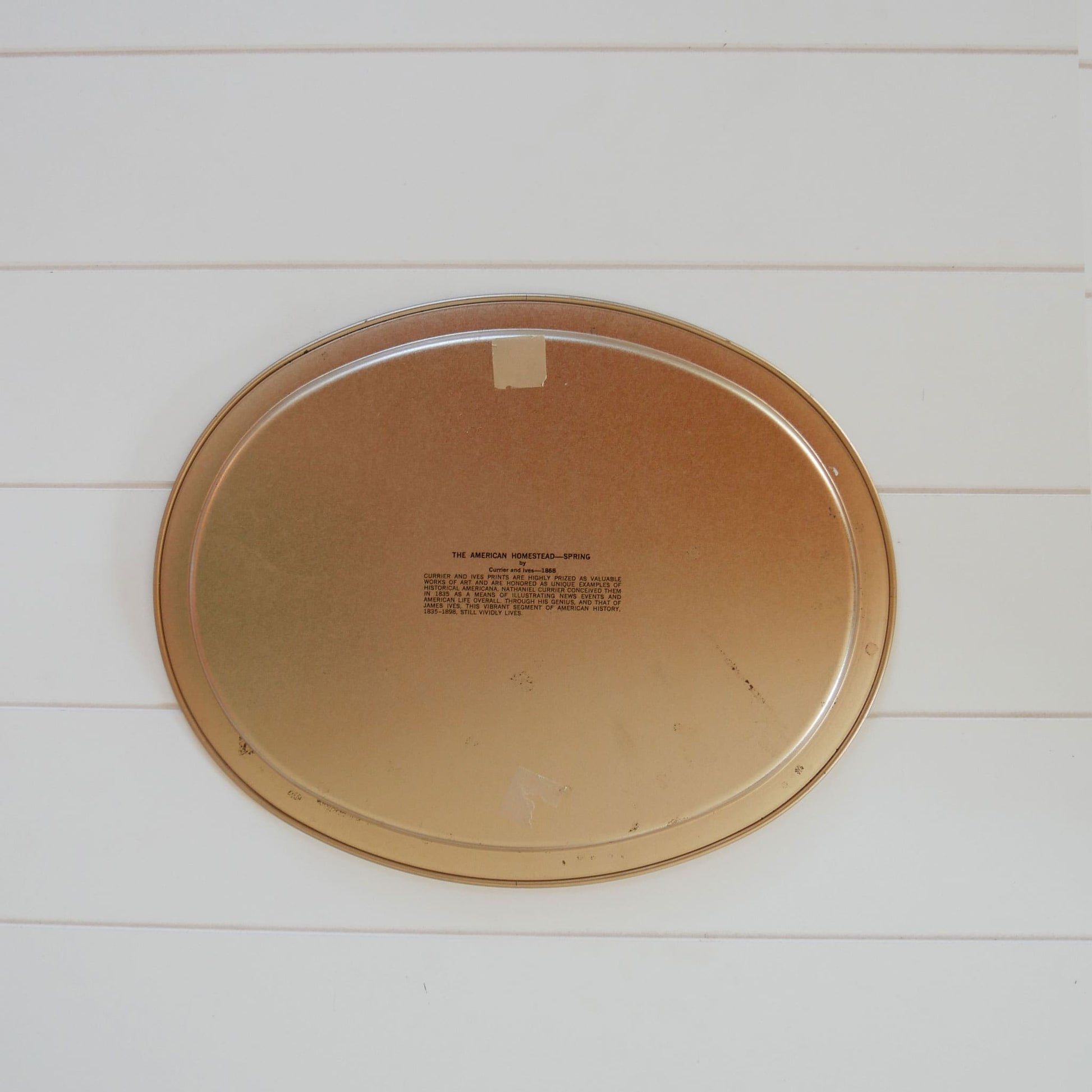 Vintage Currier & Ives 'The American Homestead - Spring Oval Metal Tray, Currier and Ives American Homestead Tray
