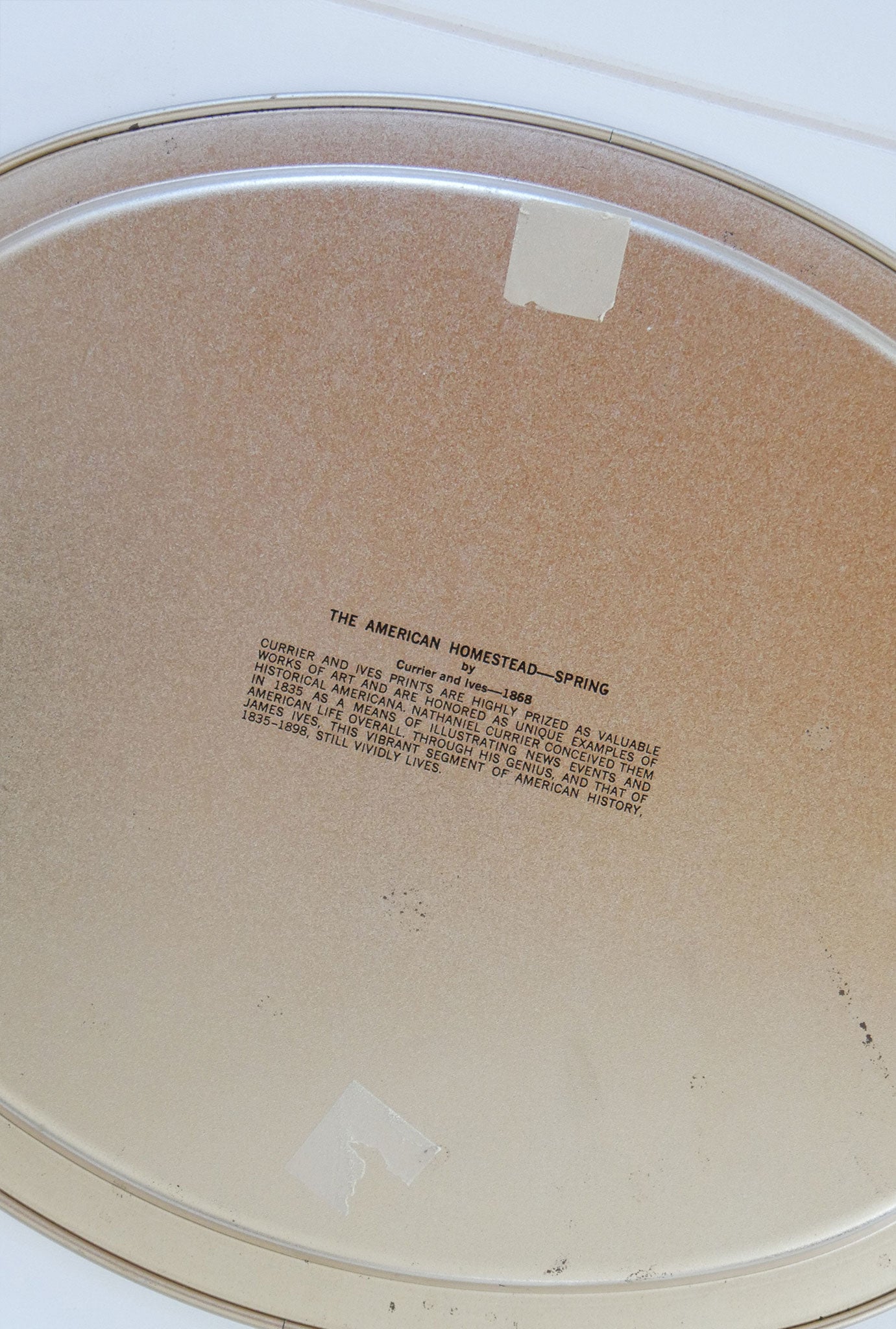 Vintage Currier & Ives 'The American Homestead - Spring Oval Metal Tray, Currier and Ives American Homestead Tray