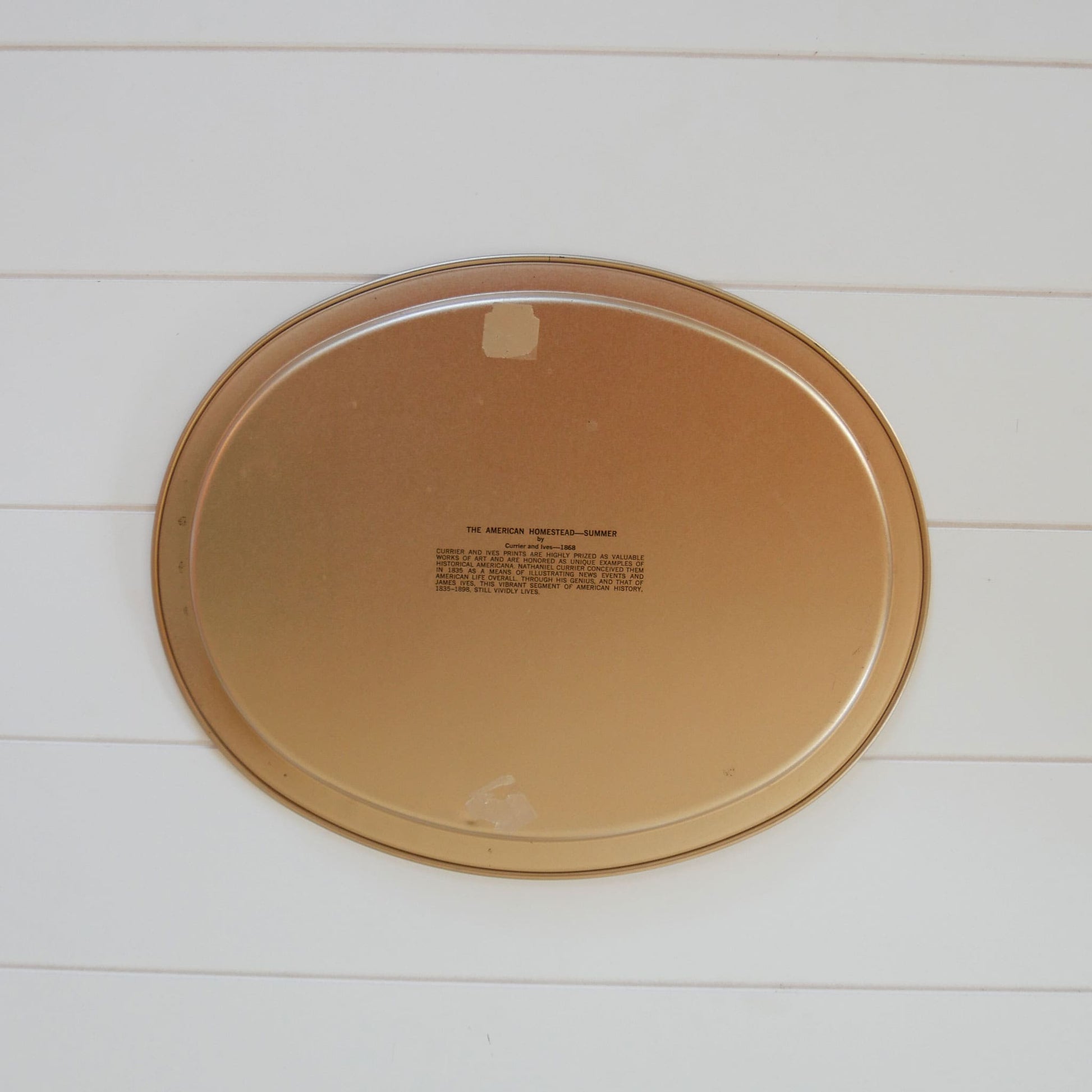 Vintage Currier and Ives The Amercian Homestead Summer Oval Metal Tray, Vintage Currier and Ives HOmestead Tray