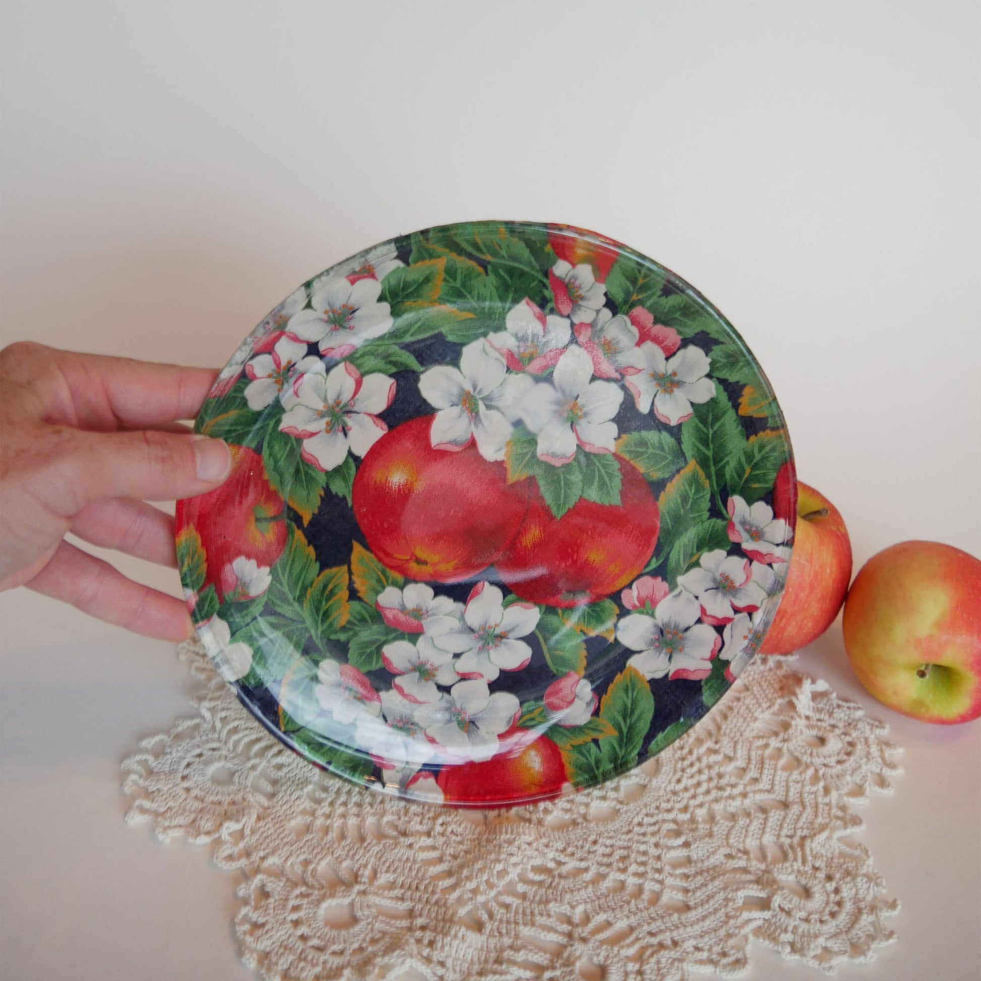 Vintage Decoupage Apple Plate Vintage Decorative Apple and Blossom Plate