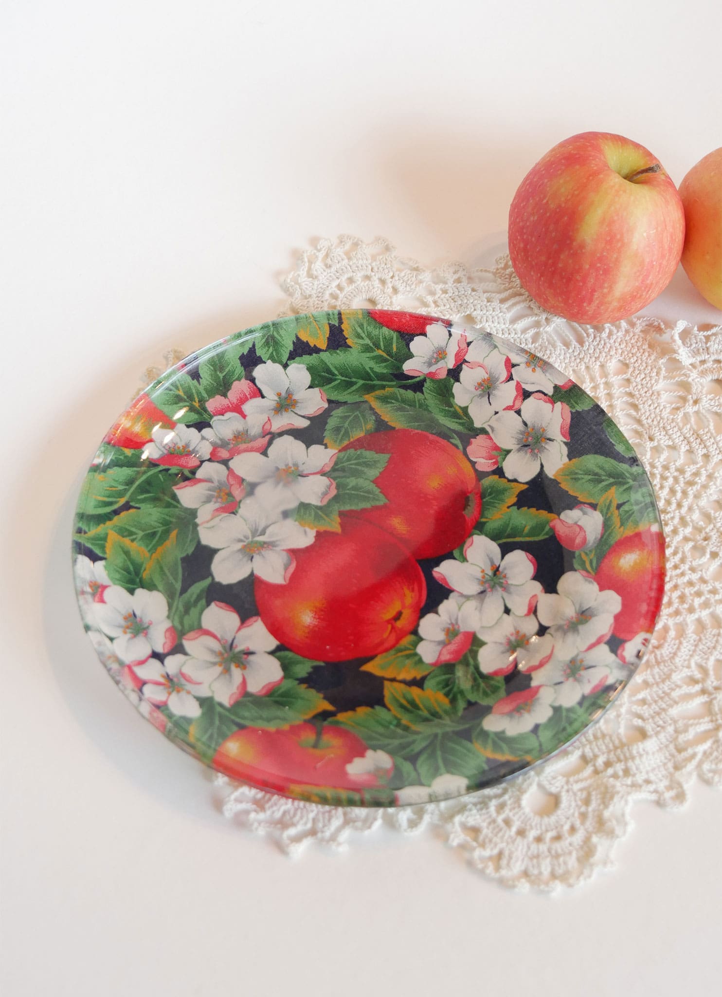 Vintage Decoupage Apple Plate Vintage Decorative Apple and Blossom Plate