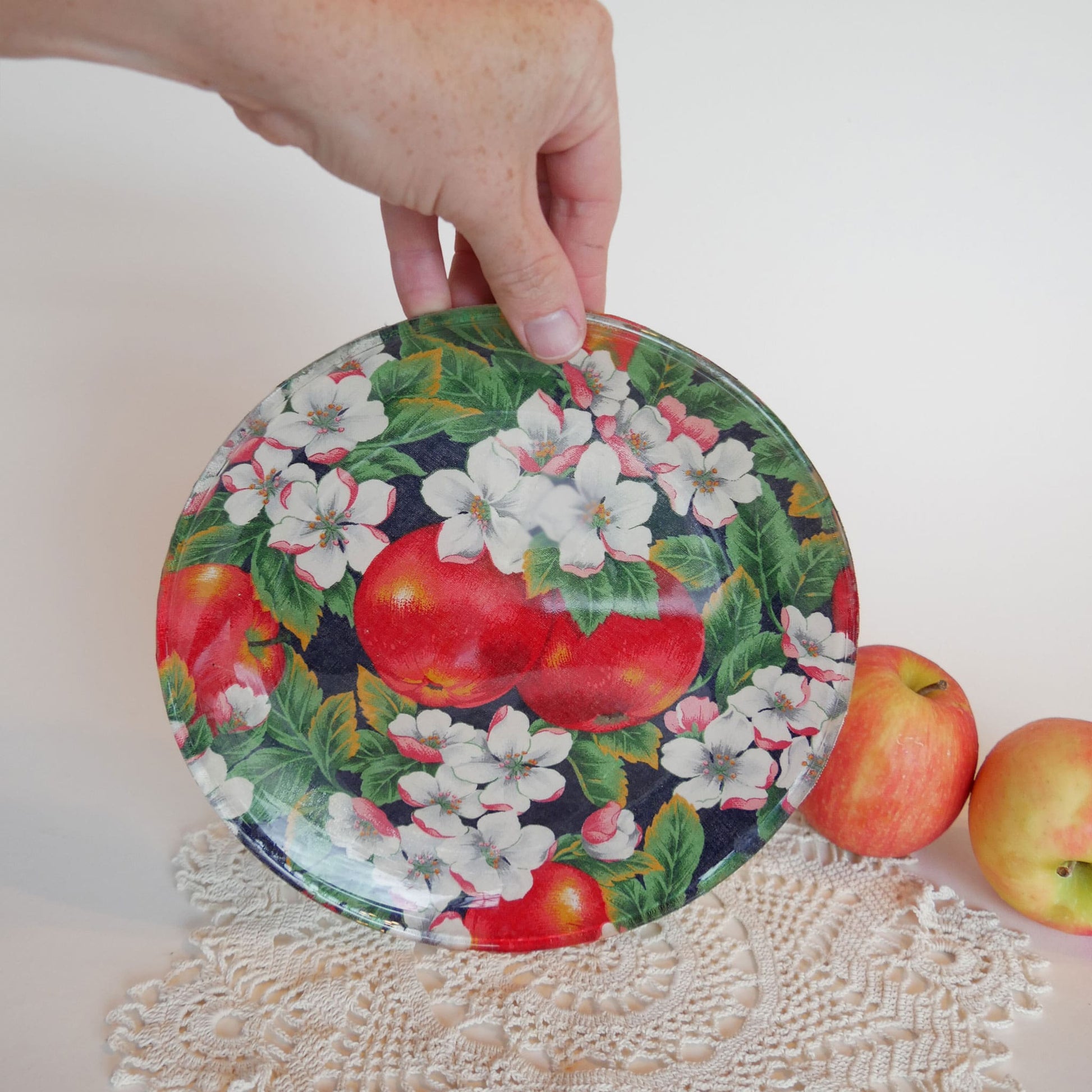 Vintage Decoupage Apple Plate Vintage Decorative Apple and Blossom Plate
