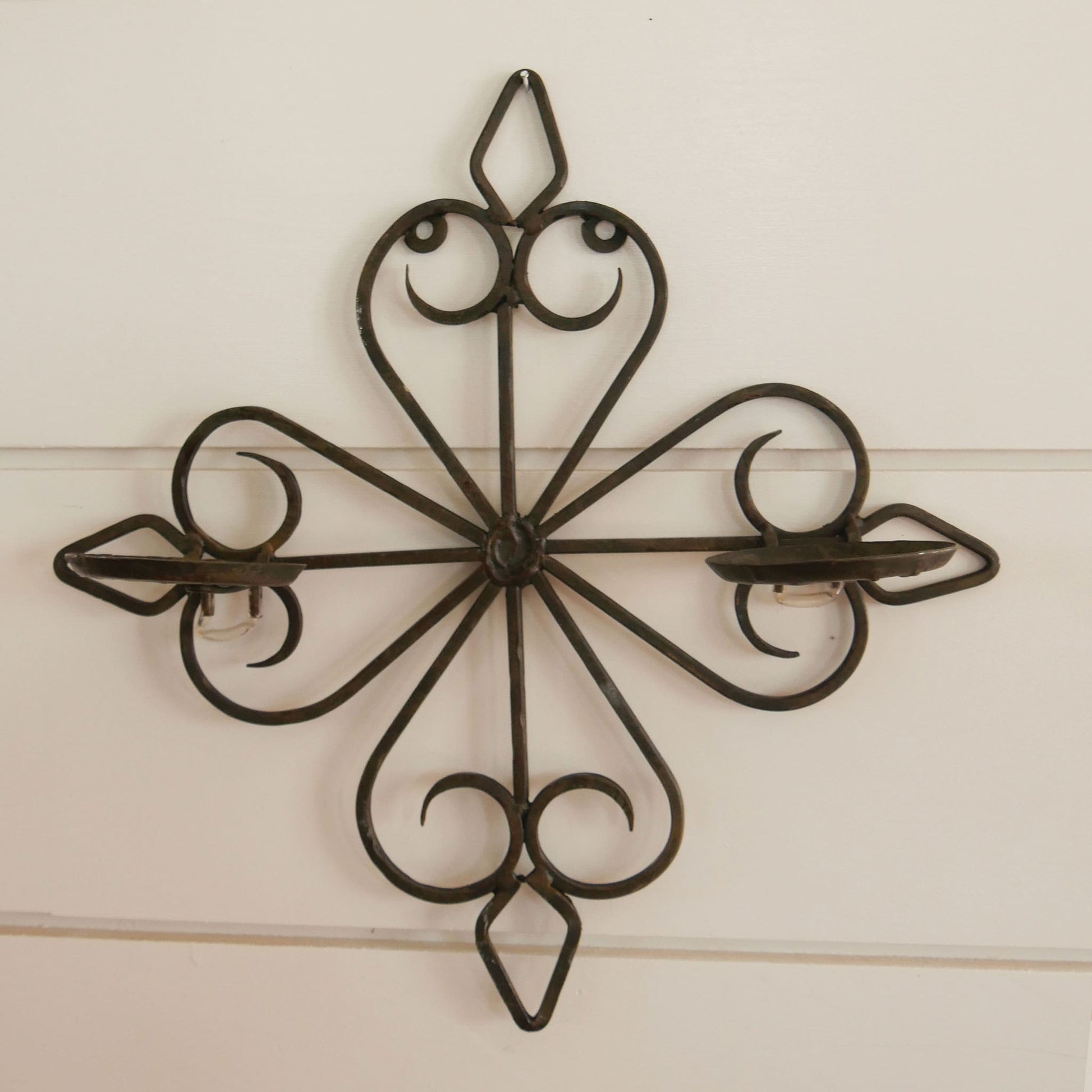 Cast Iron Sconce Double Pillar Candle Holder, Wrought Iron Double Pillar Candle Wall Sconce, Double Candle Wall Sconce, Farmhouse Cast Iron Wall Sconce