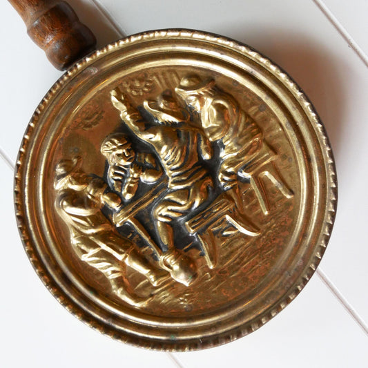 Vintage XL Wood Handle and Brass Bed Warmer Wall Decor, Primitive Brass Wall Decor, Primitive Wall DEcor