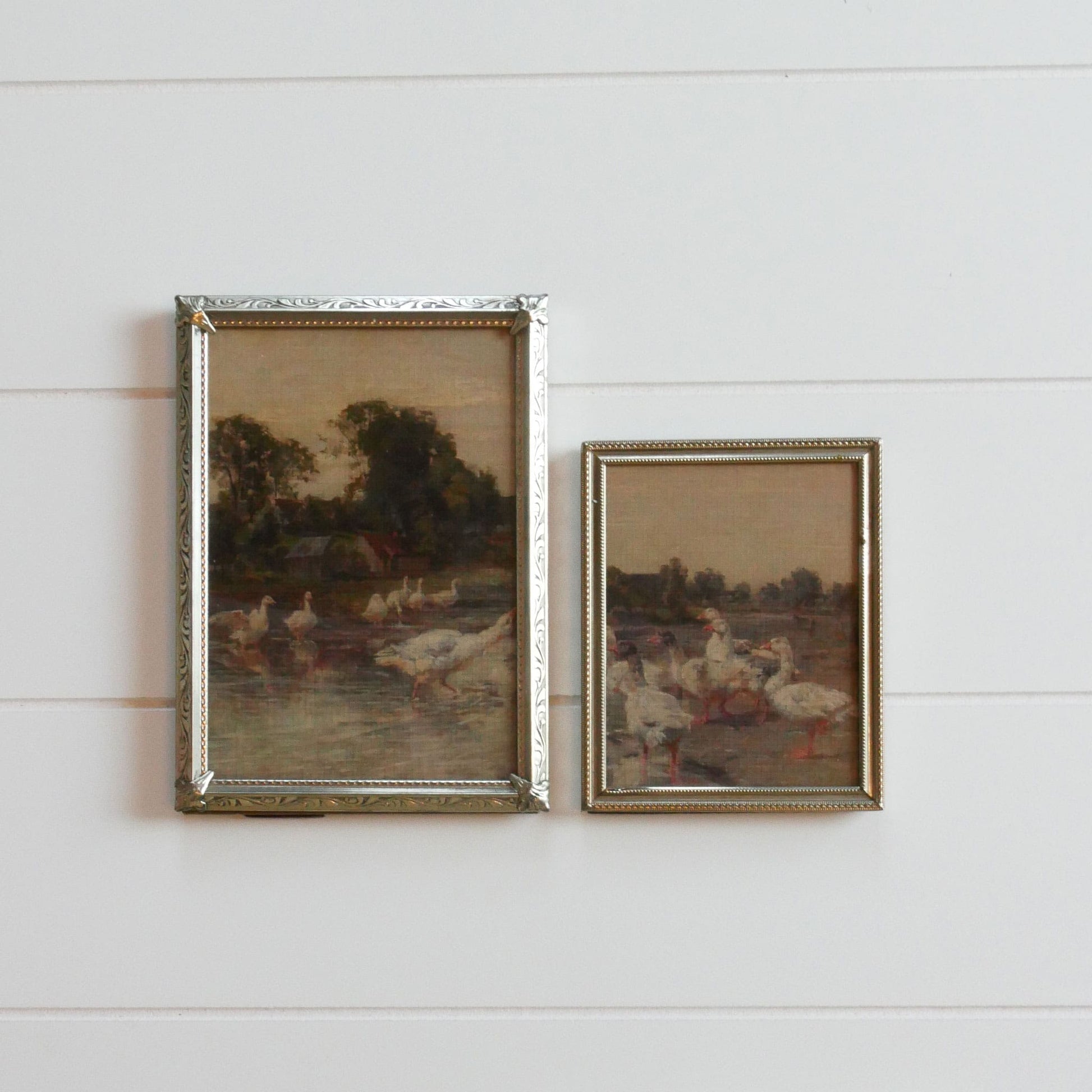 Pair of Metal Vintage Frames with 'Flock of Geese' Print (2ct.), Country Art Prints, Pair of Vintage Countryside Geede Prints