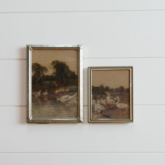 Pair of Metal Vintage Frames with 'Flock of Geese' Print (2ct.), Country Art Prints, Pair of Vintage Countryside Geede Prints