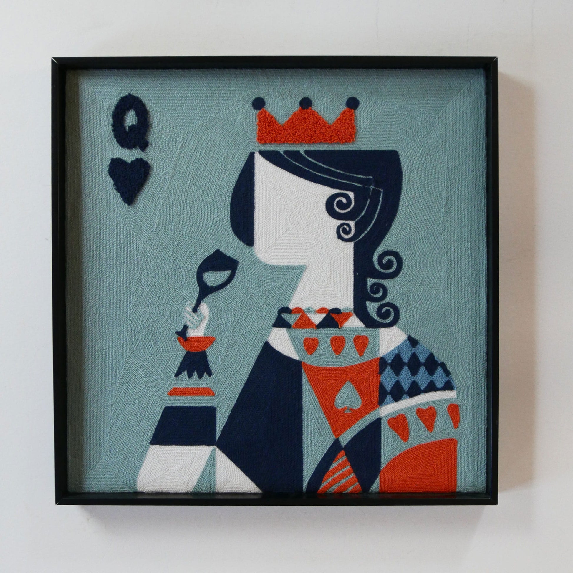 Framed Textured Queen of Hearts Wall Decor, Geometric Queen of Hearts Artwork, Queen of Hearts Artwork, Geometric King and Queen