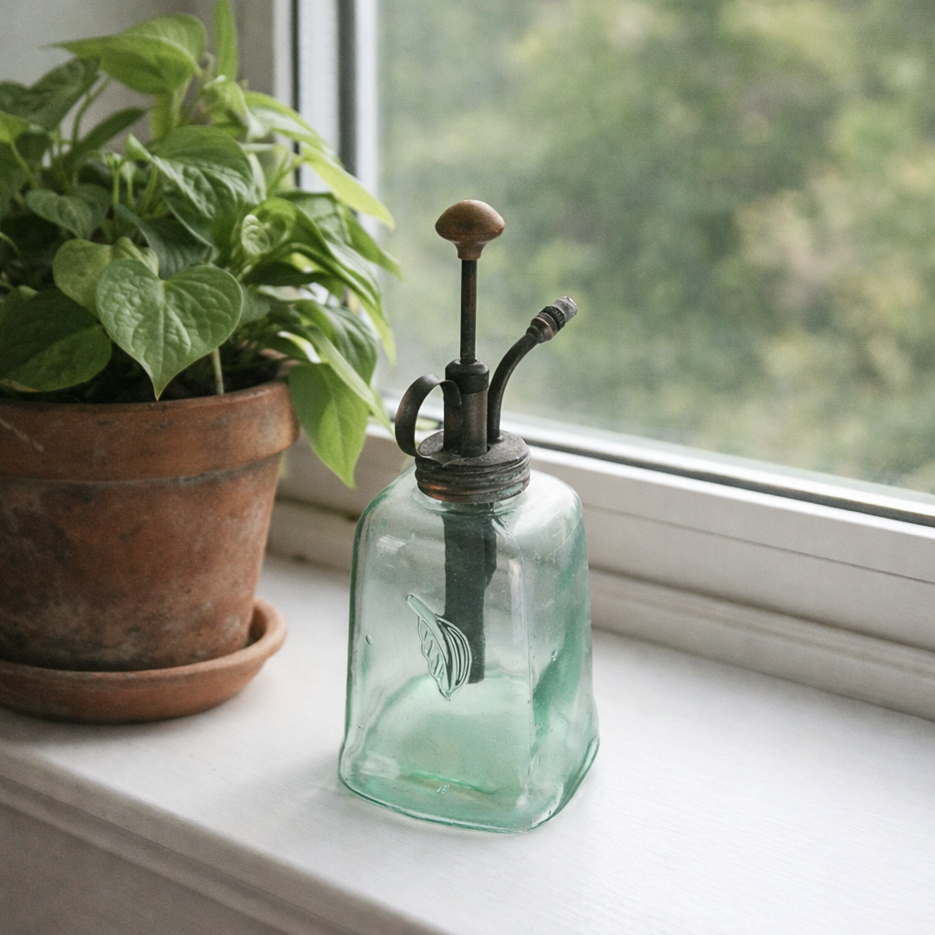 Vintage Green Glass Plant Mister, Apothecary Plant Sprayer, Vintage Plant Mister, Vintage Green Glass Sprayer, Vintage Home Decor