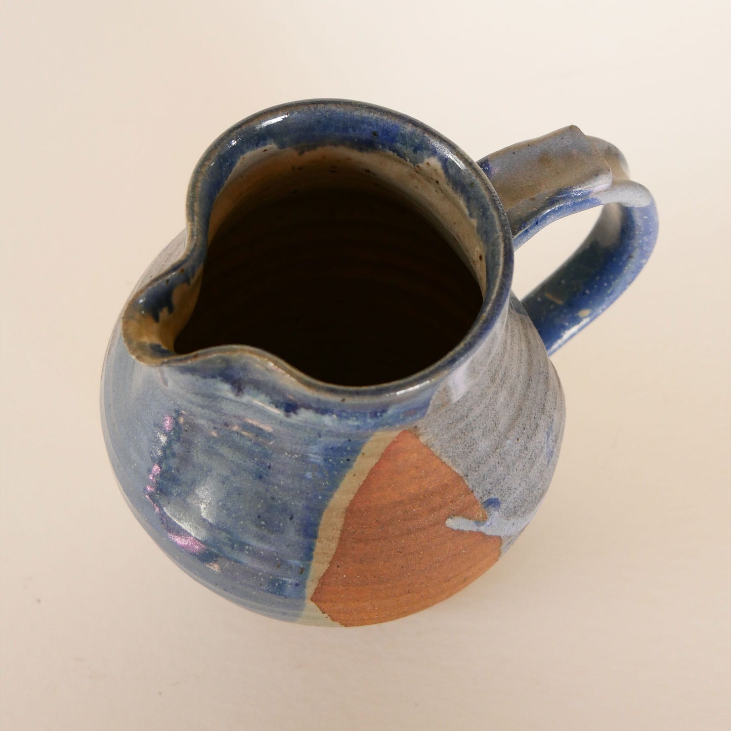 Handmade Blue & Earth-Tone Pottery Pitcher, Nautical Pottery, Coastal Pottery Pitcher, VIntage Blue and Grey Pottery, Vintage Blue Pottery, Vintage Nautical Pottery Decor