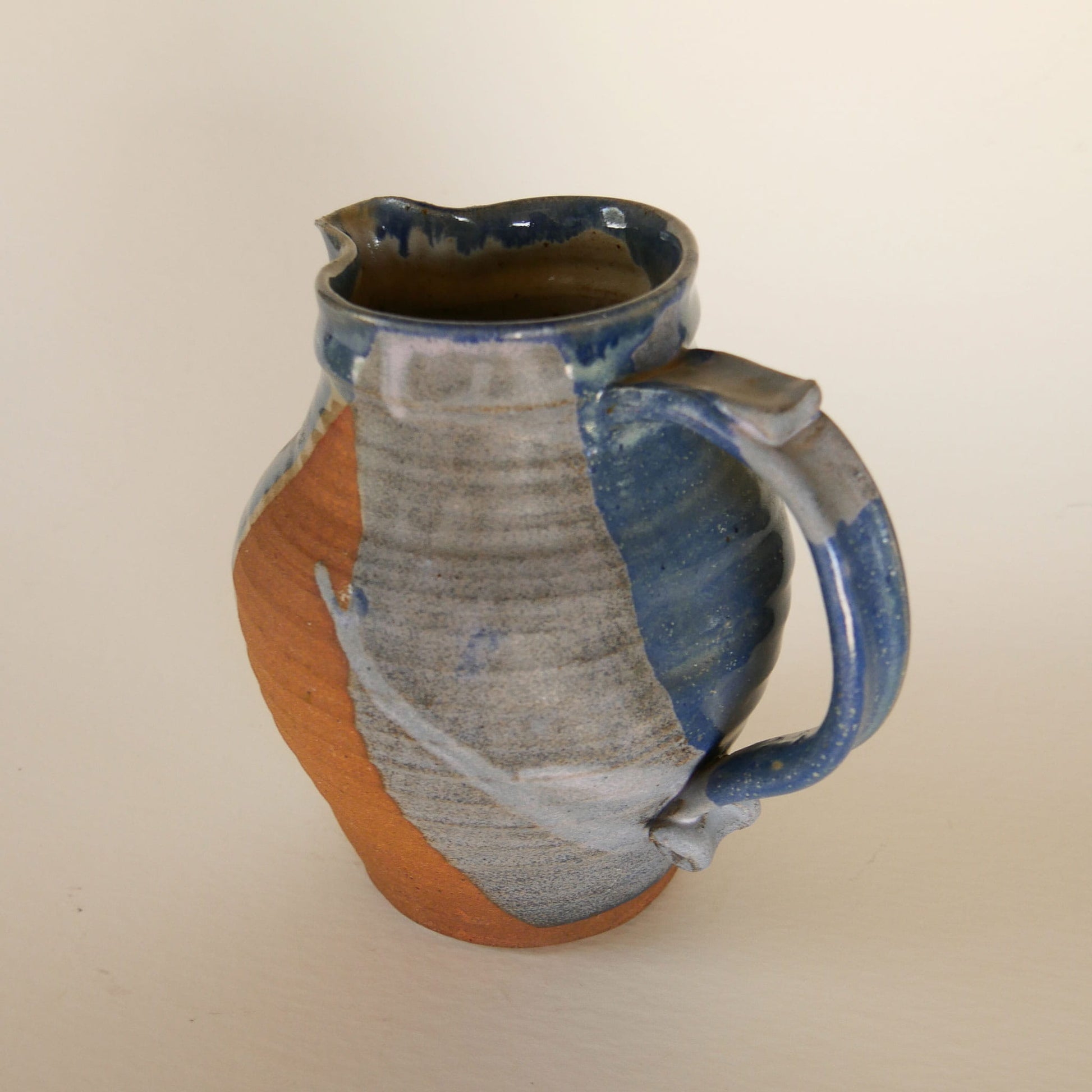 Handmade Blue & Earth-Tone Pottery Pitcher, Nautical Pottery, Coastal Pottery Pitcher, VIntage Blue and Grey Pottery, Vintage Blue Pottery, Vintage Nautical Pottery Decor