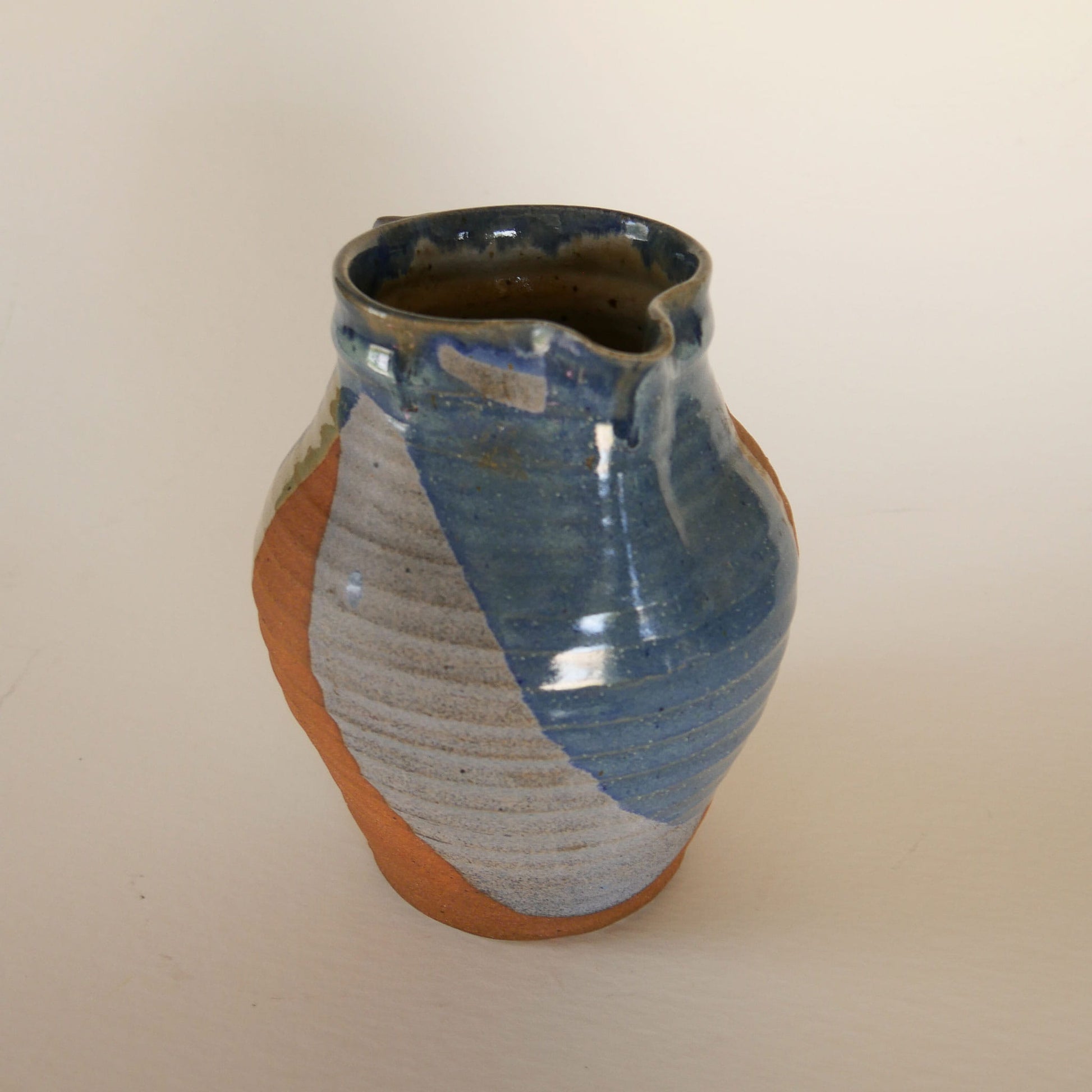 Handmade Blue & Earth-Tone Pottery Pitcher, Nautical Pottery, Coastal Pottery Pitcher, VIntage Blue and Grey Pottery, Vintage Blue Pottery, Vintage Nautical Pottery Decor