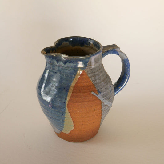 Handmade Blue & Earth-Tone Pottery Pitcher, Nautical Pottery, Coastal Pottery Pitcher, VIntage Blue and Grey Pottery, Vintage Blue Pottery, Vintage Nautical Pottery Decor