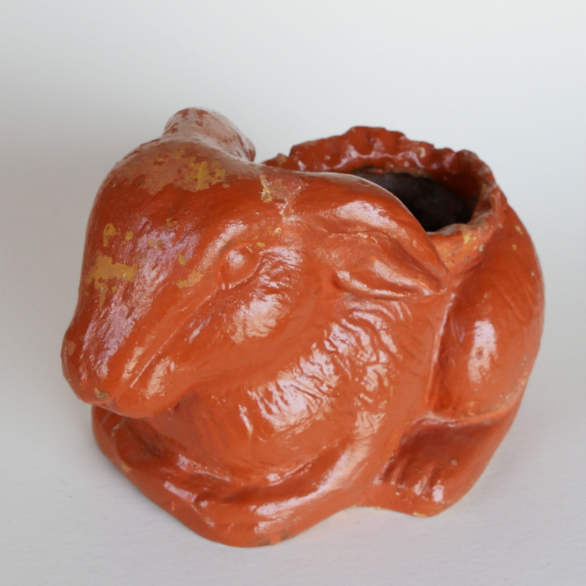 orange bunny planter, handmade rabbit planter, vintage bunny flower pot, ceramic bunny planter, Easter bunny planter, rabbit succulent planter, spring bunny decor, farmhouse bunny planter, rustic rabbit planter, bunny planter with drainage hole