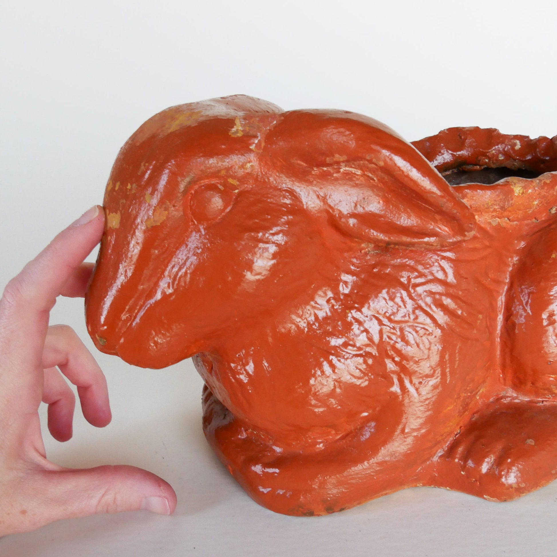 orange bunny planter, handmade rabbit planter, vintage bunny flower pot, ceramic bunny planter, Easter bunny planter, rabbit succulent planter, spring bunny decor, farmhouse bunny planter, rustic rabbit planter, bunny planter with drainage hole