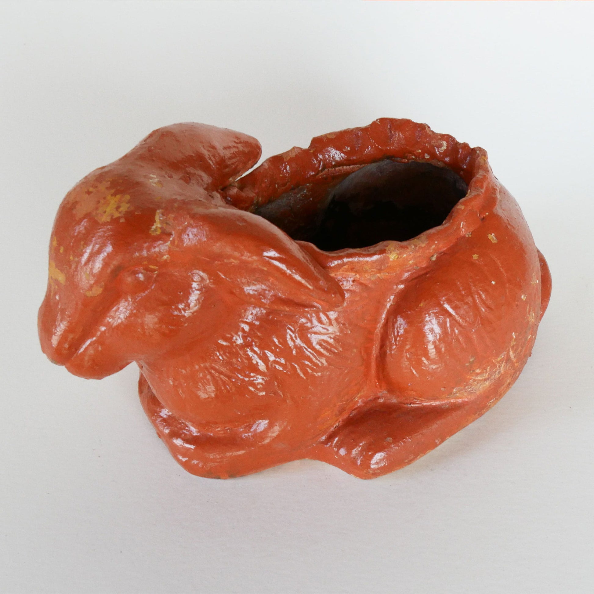 orange bunny planter, handmade rabbit planter, vintage bunny flower pot, ceramic bunny planter, Easter bunny planter, rabbit succulent planter, spring bunny decor, farmhouse bunny planter, rustic rabbit planter, bunny planter with drainage hole