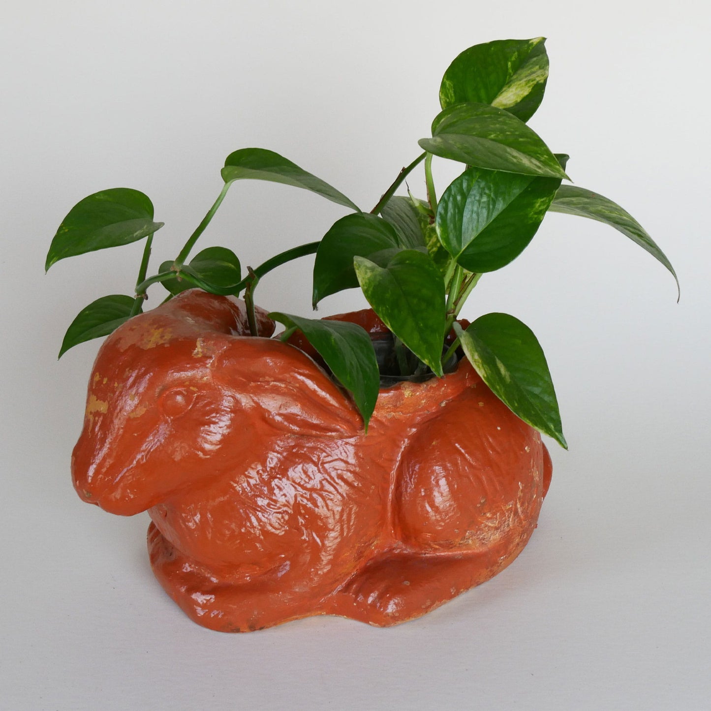 orange bunny planter, handmade rabbit planter, vintage bunny flower pot, ceramic bunny planter, Easter bunny planter, rabbit succulent planter, spring bunny decor, farmhouse bunny planter, rustic rabbit planter, bunny planter with drainage hole