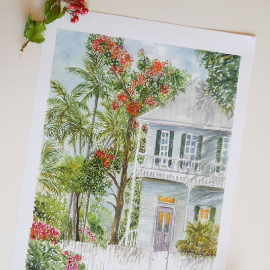 Key West Home Watercolor Print, Tropical Watercolor Print, Key West Watercolor Print