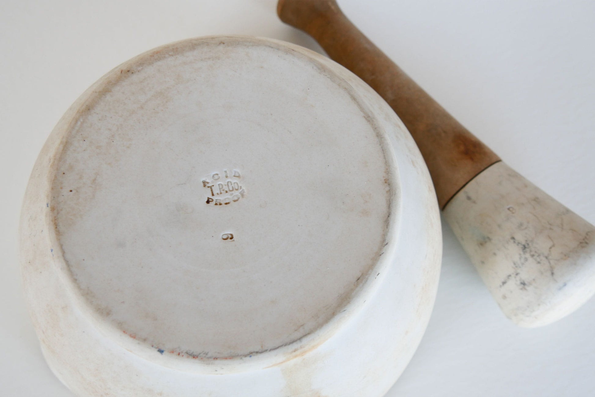 Large Antique T.P. Co. Apothecary Mortar and Pestle, Primitive Kitchen Decor, Antique Mortar and Pestle, Antique Stoneware Mortar and Pestle, Vintage Mortar and Pestle Vintage Kitchen DEcor