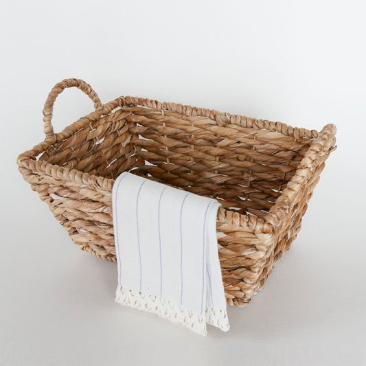 Rectangle Seagrass Wicker Basket with Handles, Vintage Wicker Basket, Vintage Home Decor