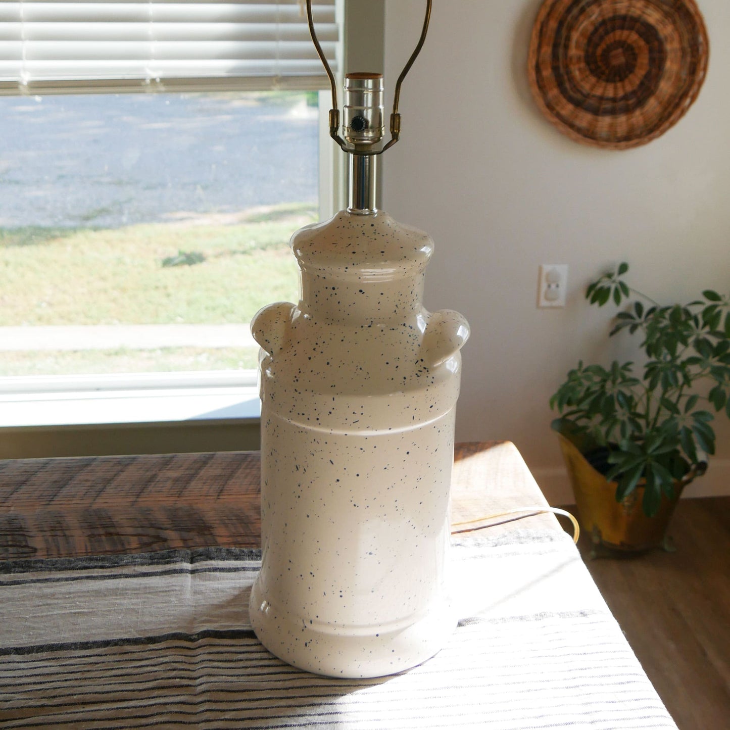 White and Blue Speckled Milk Can Lamp, Milk Can Lamp, Farmhouse Lamp, Vintage Farmhouse Lighting, Vintage Milk Can Lamp