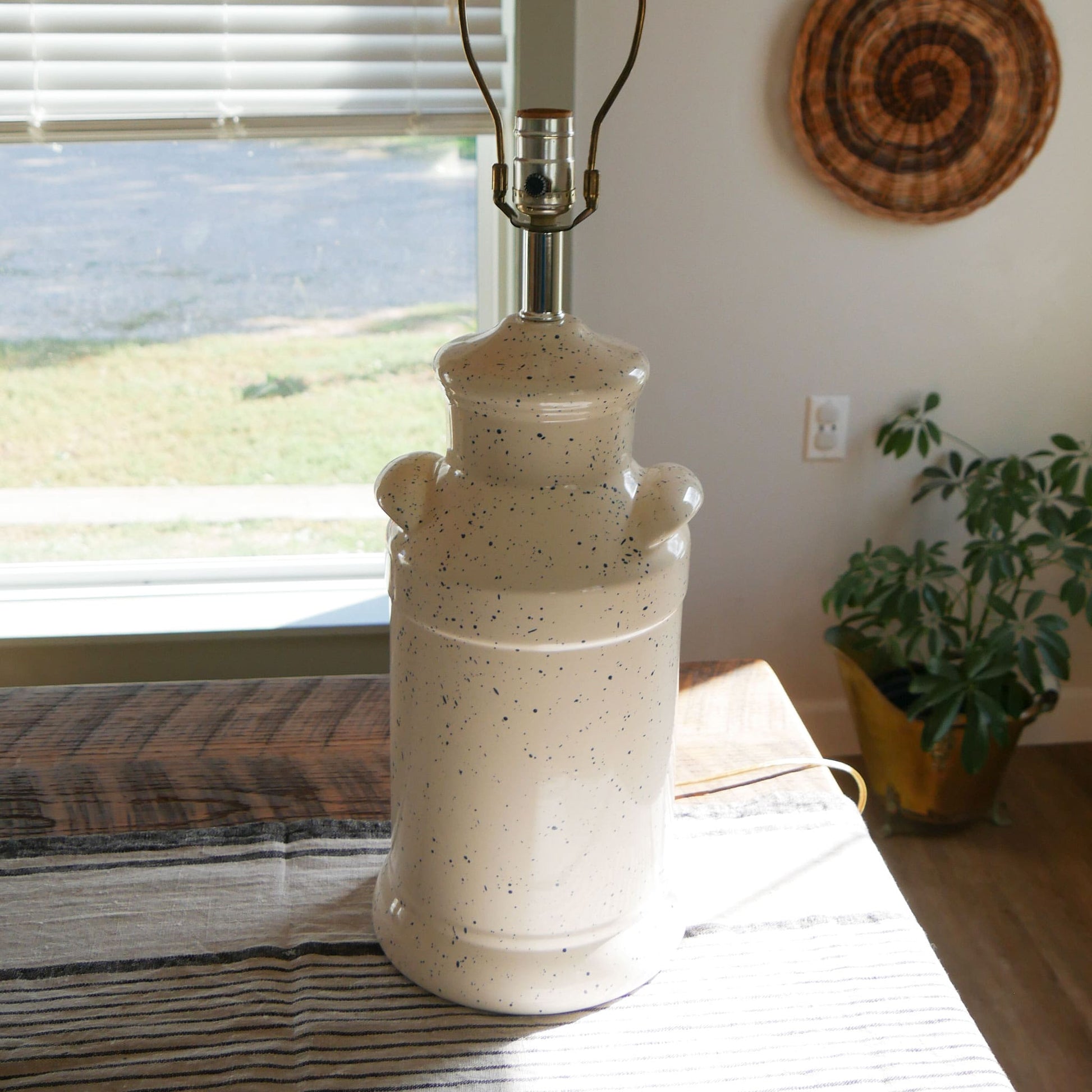 White and Blue Speckled Milk Can Lamp, Milk Can Lamp, Farmhouse Lamp, Vintage Farmhouse Lighting, Vintage Milk Can Lamp