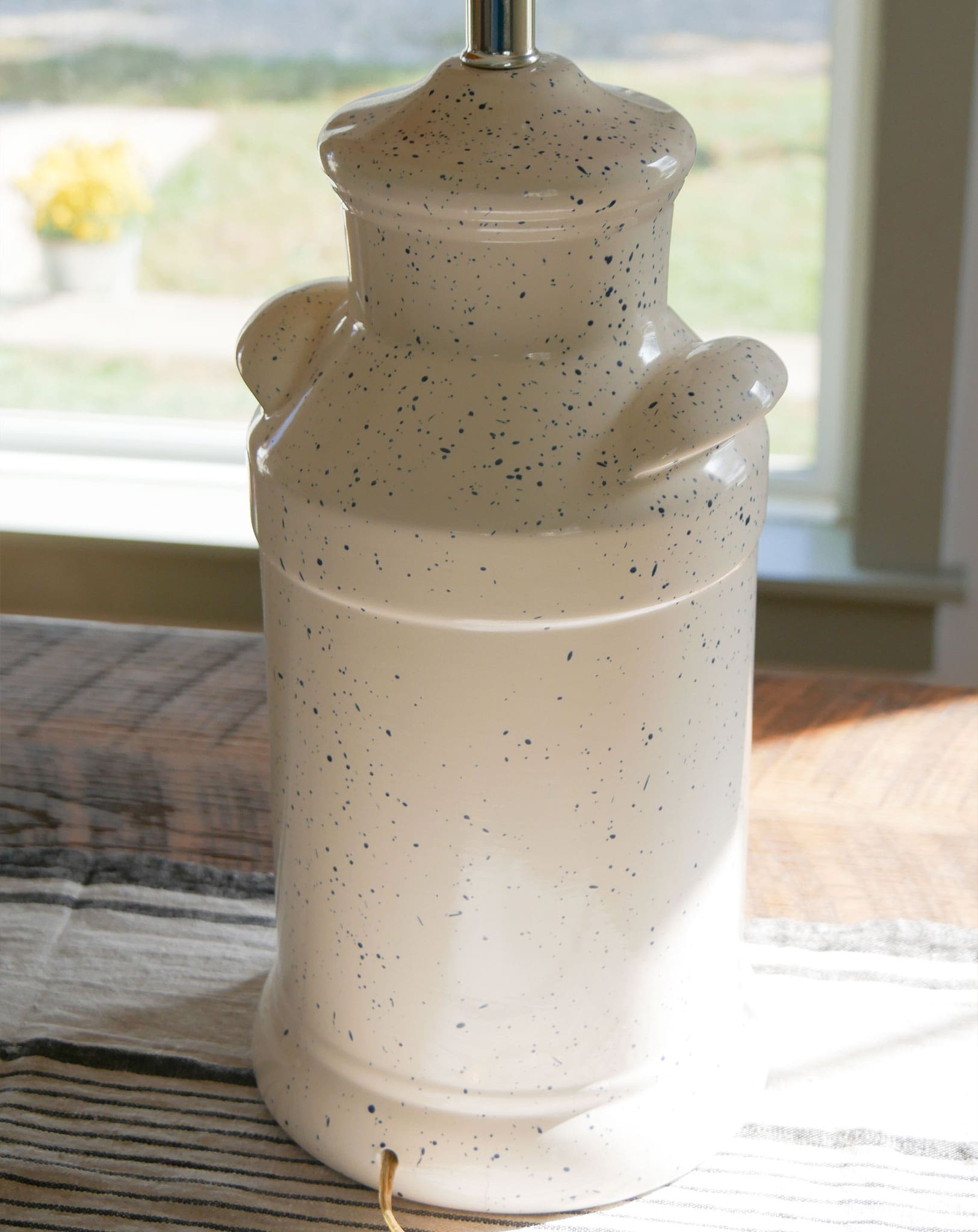 White and Blue Speckled Milk Can Lamp, Milk Can Lamp, Farmhouse Lamp, Vintage Farmhouse Lighting, Vintage Milk Can Lamp