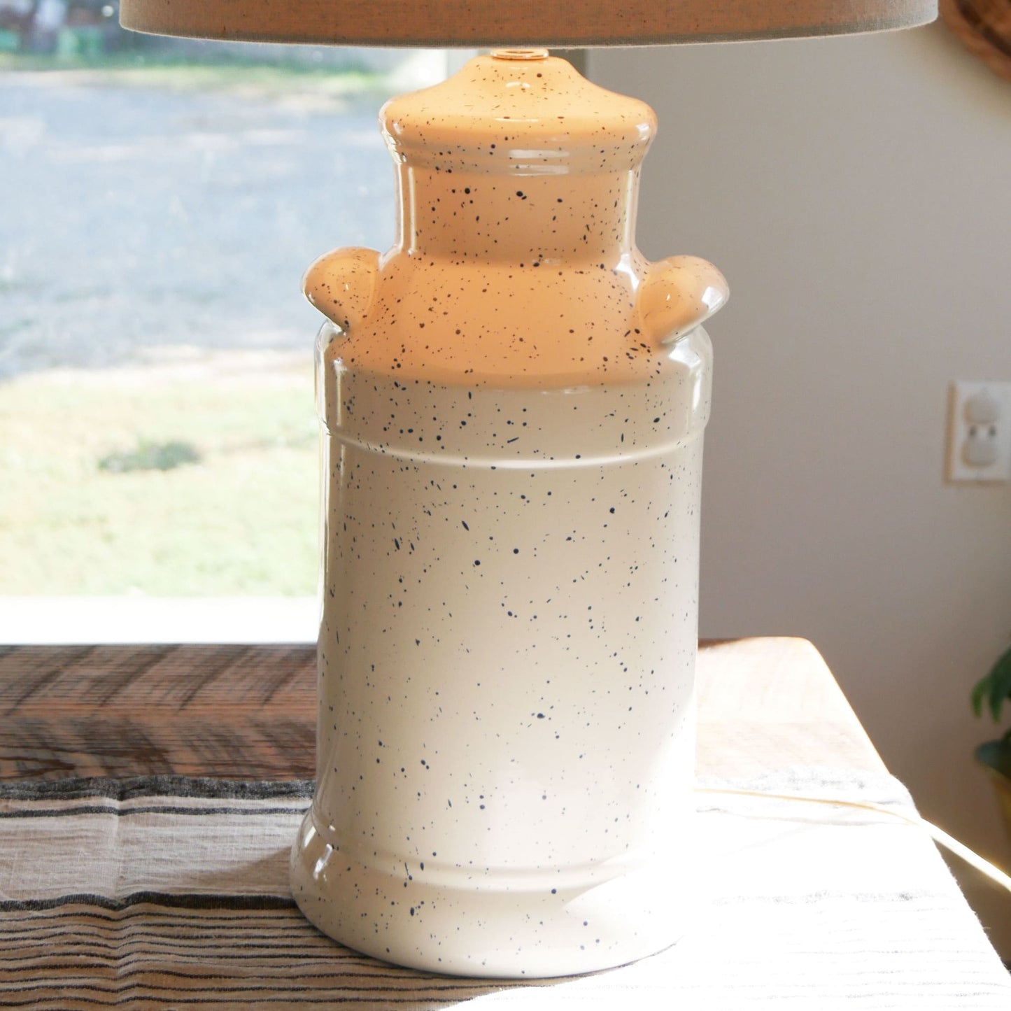 White and Blue Speckled Milk Can Lamp, Milk Can Lamp, Farmhouse Lamp, Vintage Farmhouse Lighting, Vintage Milk Can Lamp