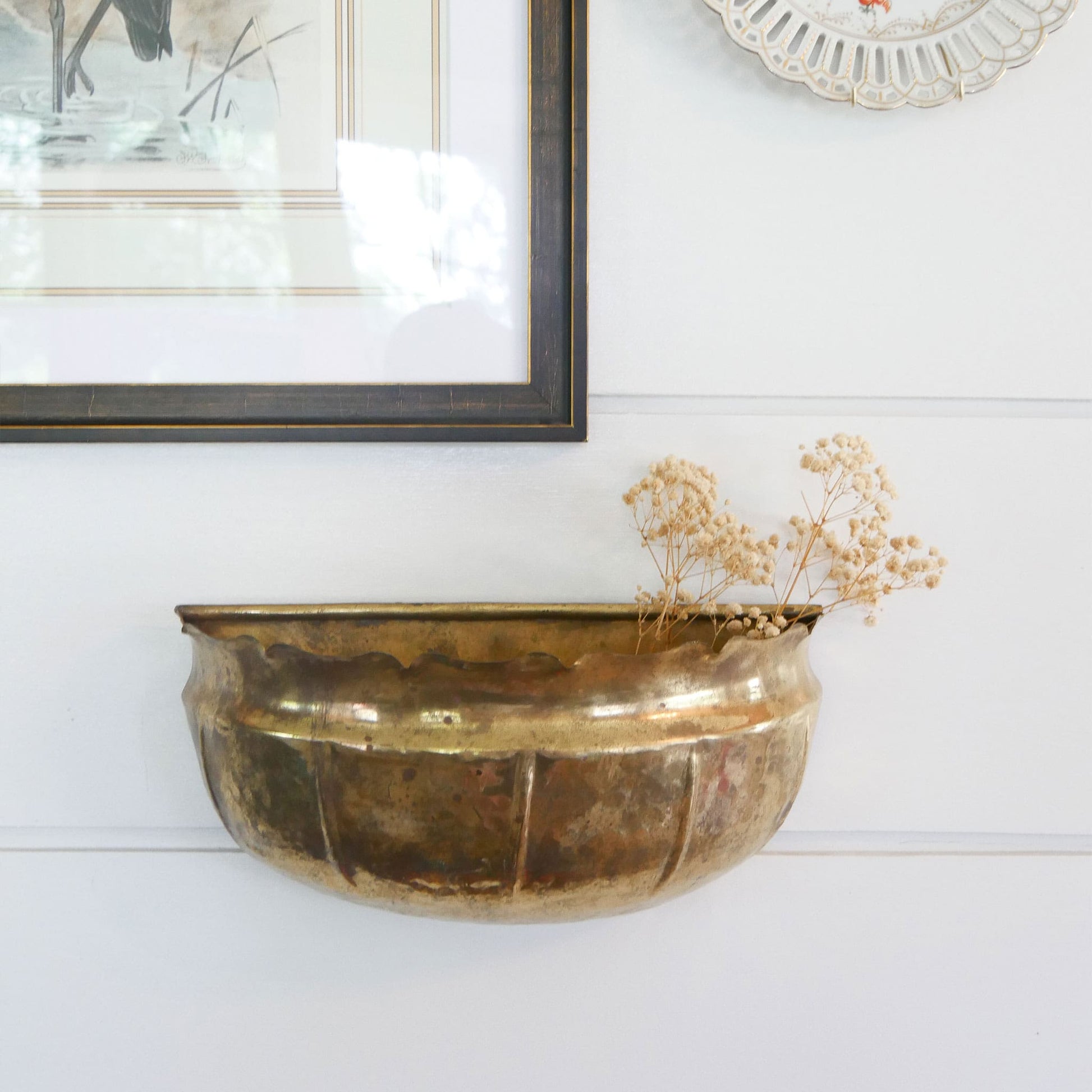 Large Vintage Brass Wall Planter Vintage BRass Wall Sconce Brass Wall Pocket Vintage BRass Wall DEcor