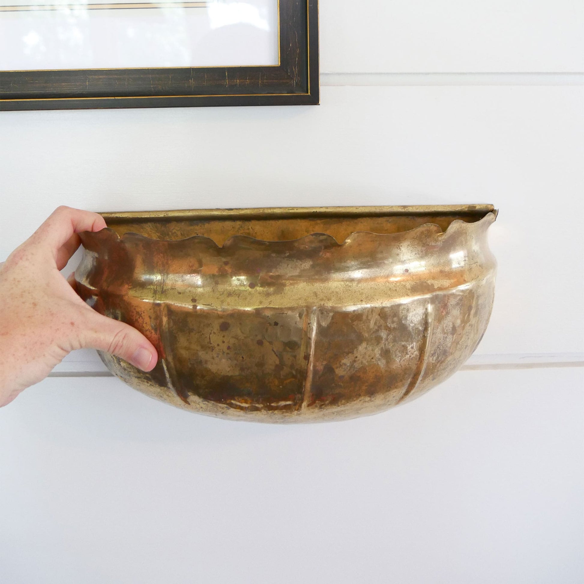 Large Vintage Brass Wall Planter Vintage BRass Wall Sconce Brass Wall Pocket Vintage BRass Wall DEcor
