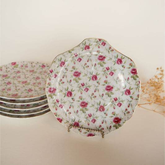 Vintage Hand Painted Rose Pattern with Gold Trim Saucers, Lefton China Vintage Rose China Vintage Rose Saucers Vintage Rose Pattern Plates