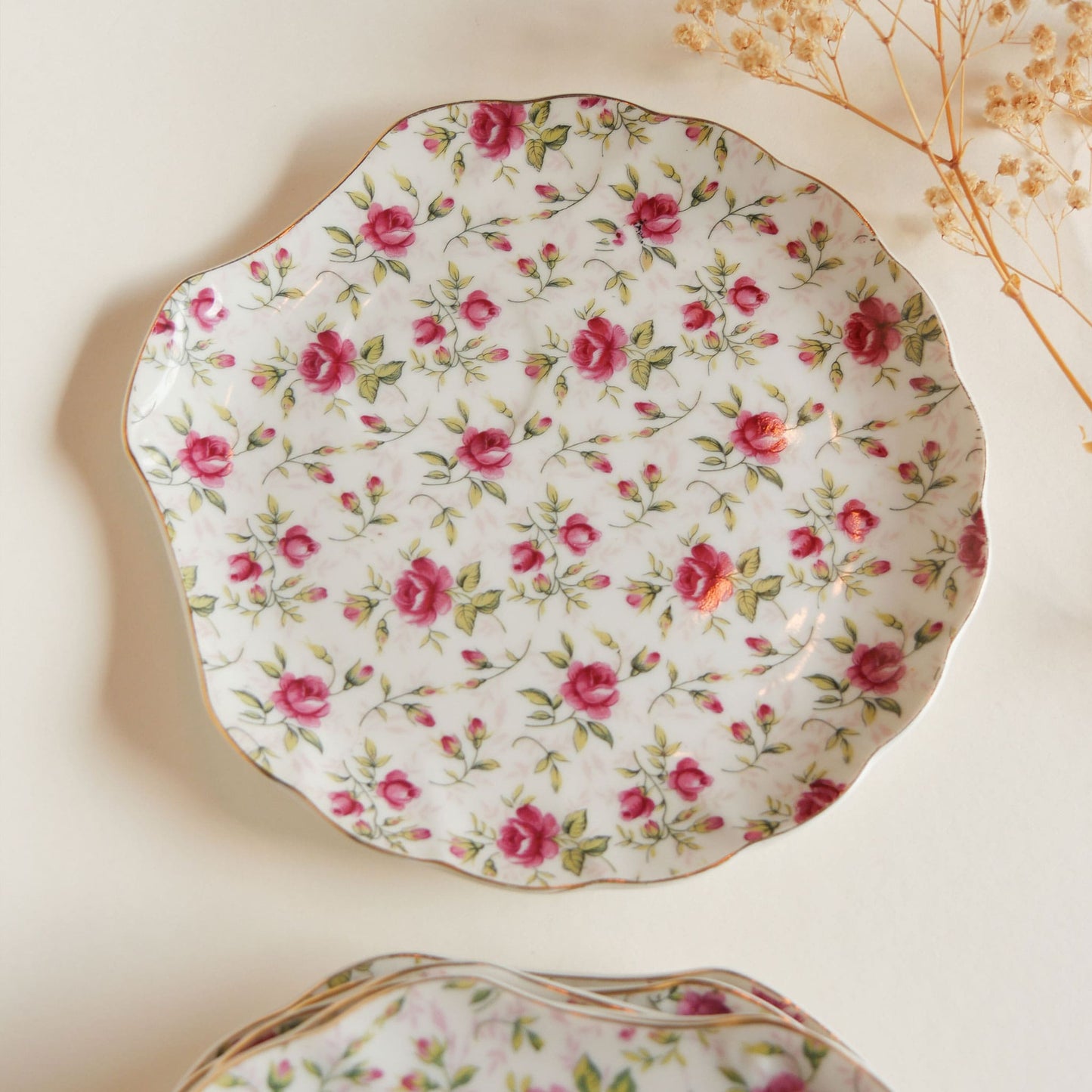 Vintage Hand Painted Rose Pattern with Gold Trim Saucers, Lefton China Vintage Rose China Vintage Rose Saucers Vintage Rose Pattern Plates