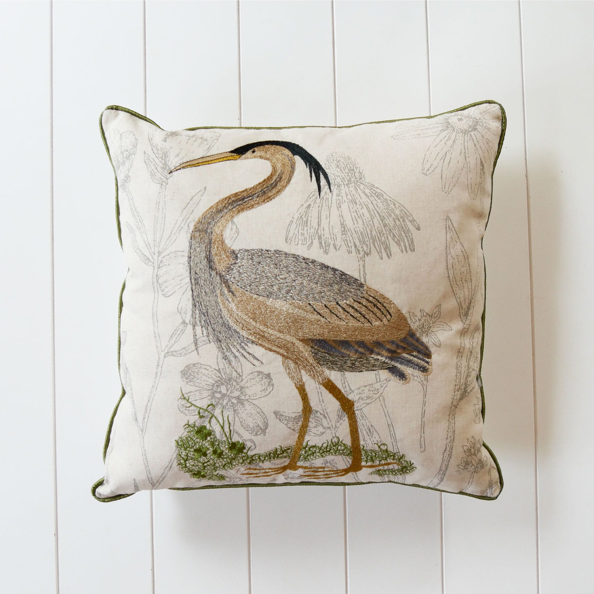 Vintage Linen Heron Accent Pillow, Vintage Linen Heron Throw Pillow, Vintage Bird Pillow, Vintage Bird Pillow, Heron Bird Pillow, Crane Bird Pillow, Stork Bird Pillow