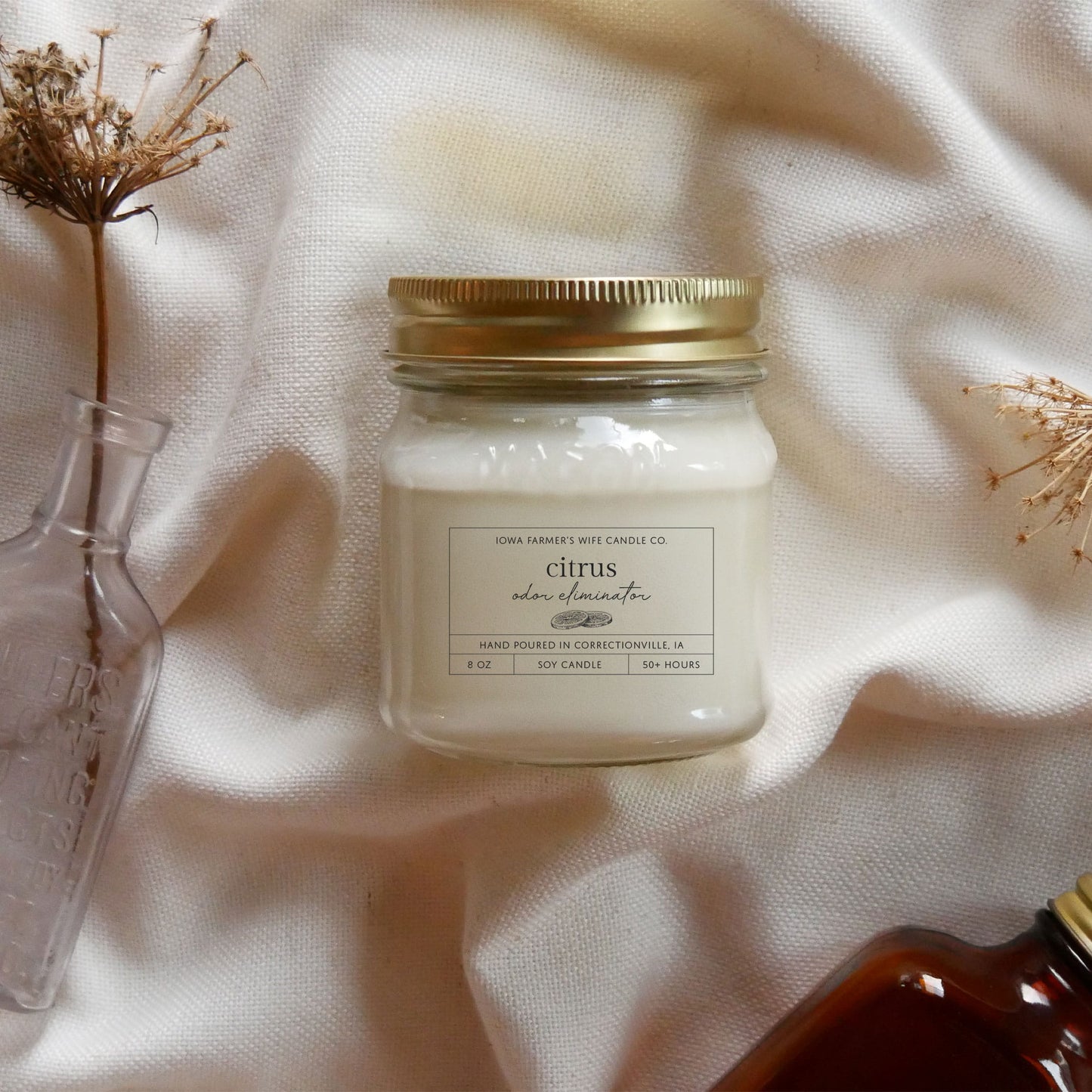 Citrus Odor Eliminator Candle, Mason Jar