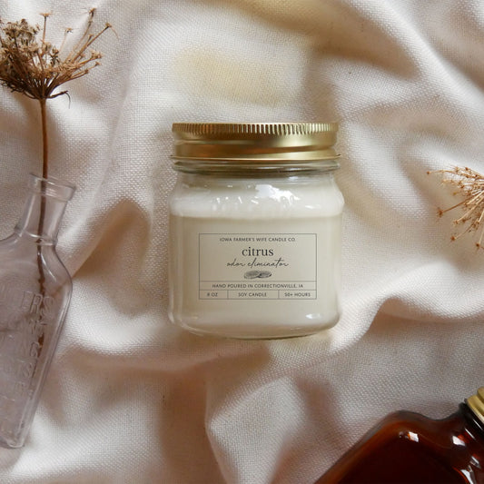 Citrus Odor Eliminator Candle, Mason Jar