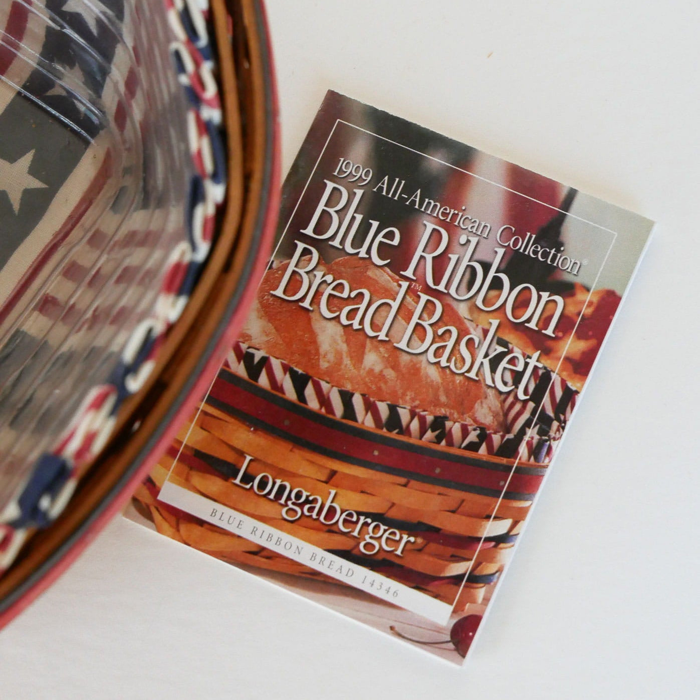 Longaberger Blue Ribbon Bread Basket, Longaberger All American Collection, Vintage Longaberger Blue Ribbon Bread BAsket, Vintage 4th of July Basket with Liner, Vintage Longaberger American Flag Liner