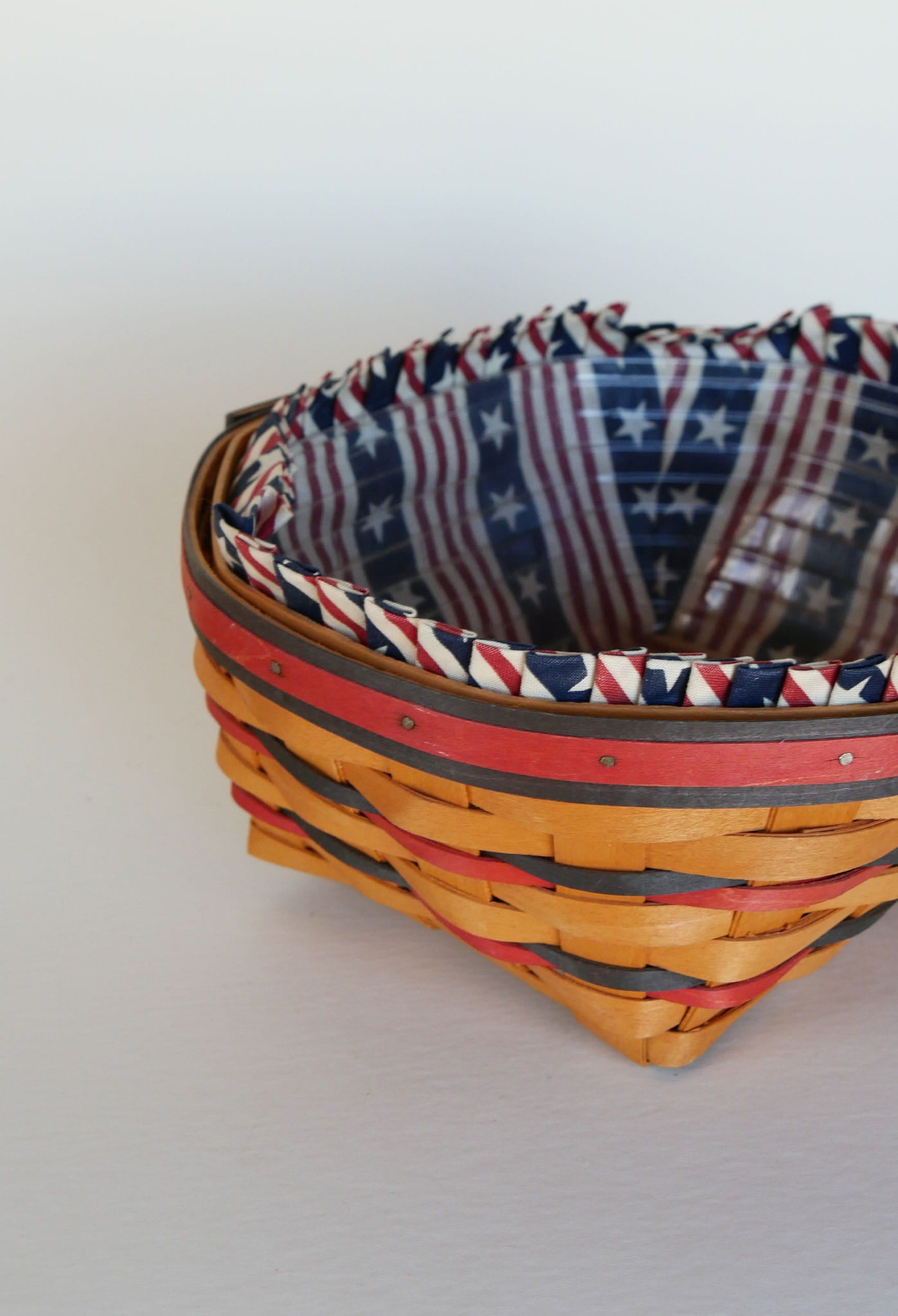 Longaberger Blue Ribbon Bread Basket, Longaberger All American Collection, Vintage Longaberger Blue Ribbon Bread BAsket, Vintage 4th of July Basket with Liner, Vintage Longaberger American Flag Liner