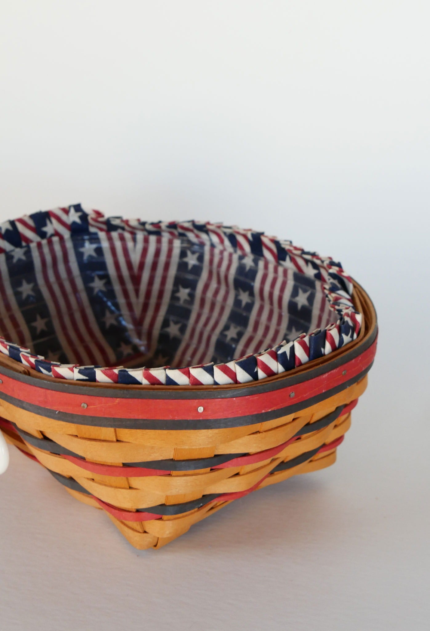 Longaberger Blue Ribbon Bread Basket, Longaberger All American Collection, Vintage Longaberger Blue Ribbon Bread BAsket, Vintage 4th of July Basket with Liner, Vintage Longaberger American Flag Liner