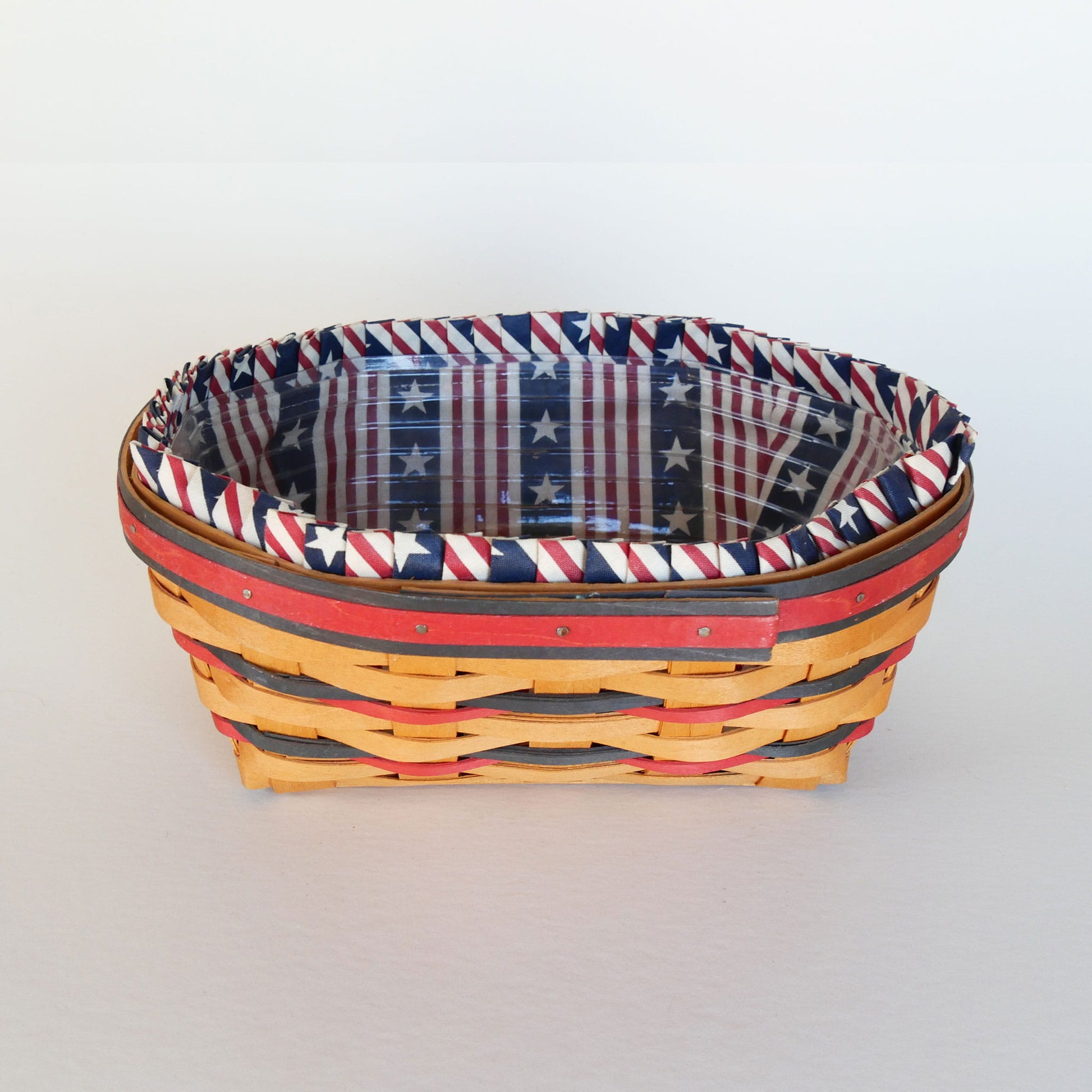 Longaberger Blue Ribbon Bread Basket, Longaberger All American Collection, Vintage Longaberger Blue Ribbon Bread BAsket, Vintage 4th of July Basket with Liner, Vintage Longaberger American Flag Liner