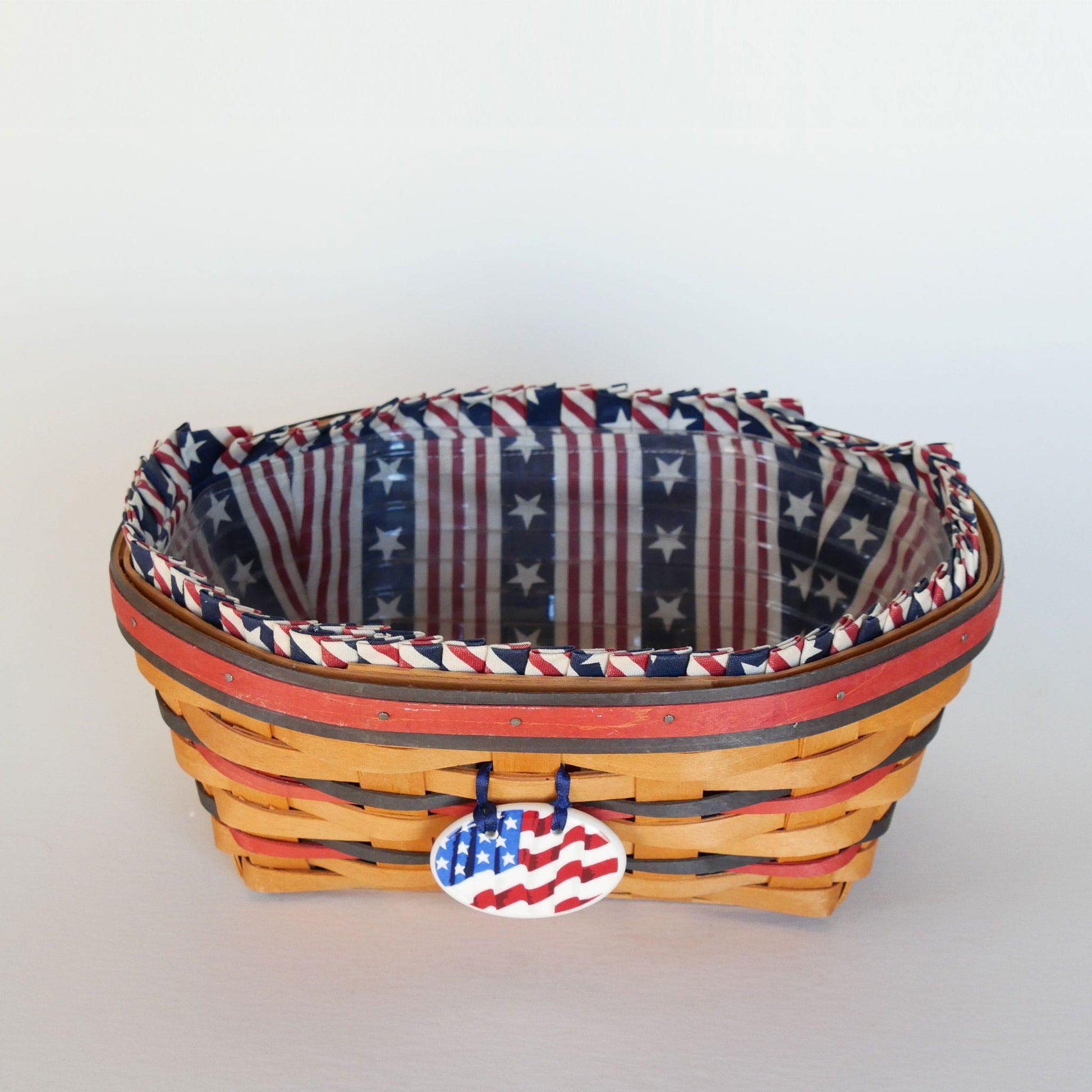 Longaberger Blue Ribbon Bread Basket, Longaberger All American Collection, Vintage Longaberger Blue Ribbon Bread BAsket, Vintage 4th of July Basket with Liner, Vintage Longaberger American Flag Liner