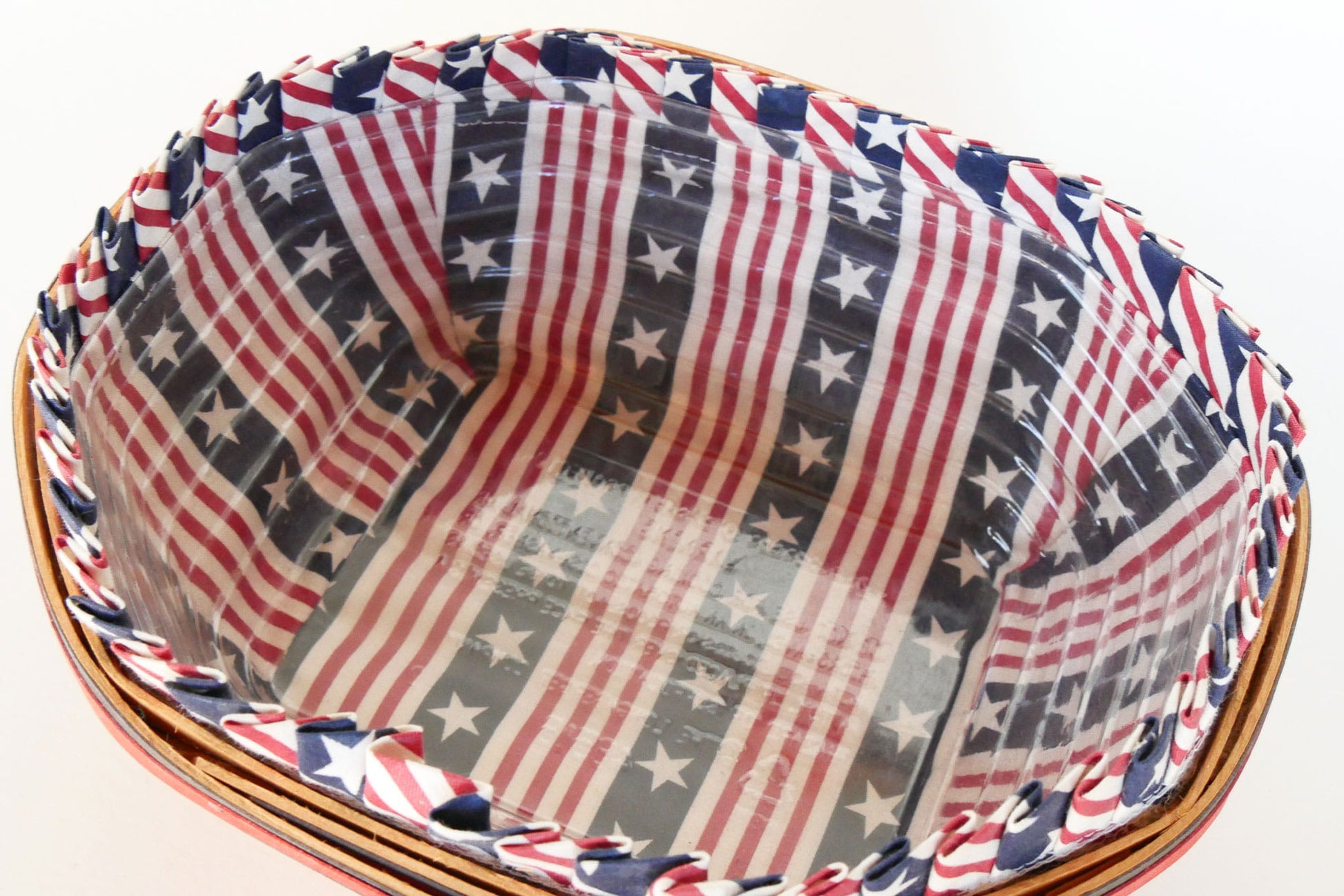Longaberger Blue Ribbon Bread Basket, Longaberger All American Collection, Vintage Longaberger Blue Ribbon Bread BAsket, Vintage 4th of July Basket with Liner, Vintage Longaberger American Flag Liner