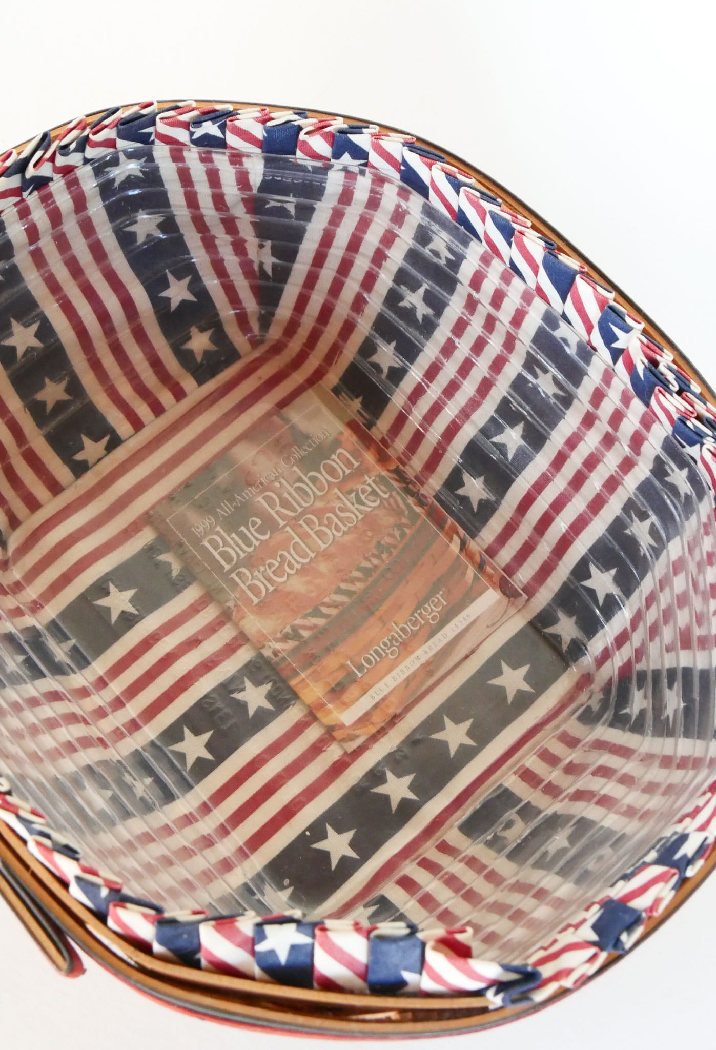 Longaberger Blue Ribbon Bread Basket, Longaberger All American Collection, Vintage Longaberger Blue Ribbon Bread BAsket, Vintage 4th of July Basket with Liner, Vintage Longaberger American Flag Liner