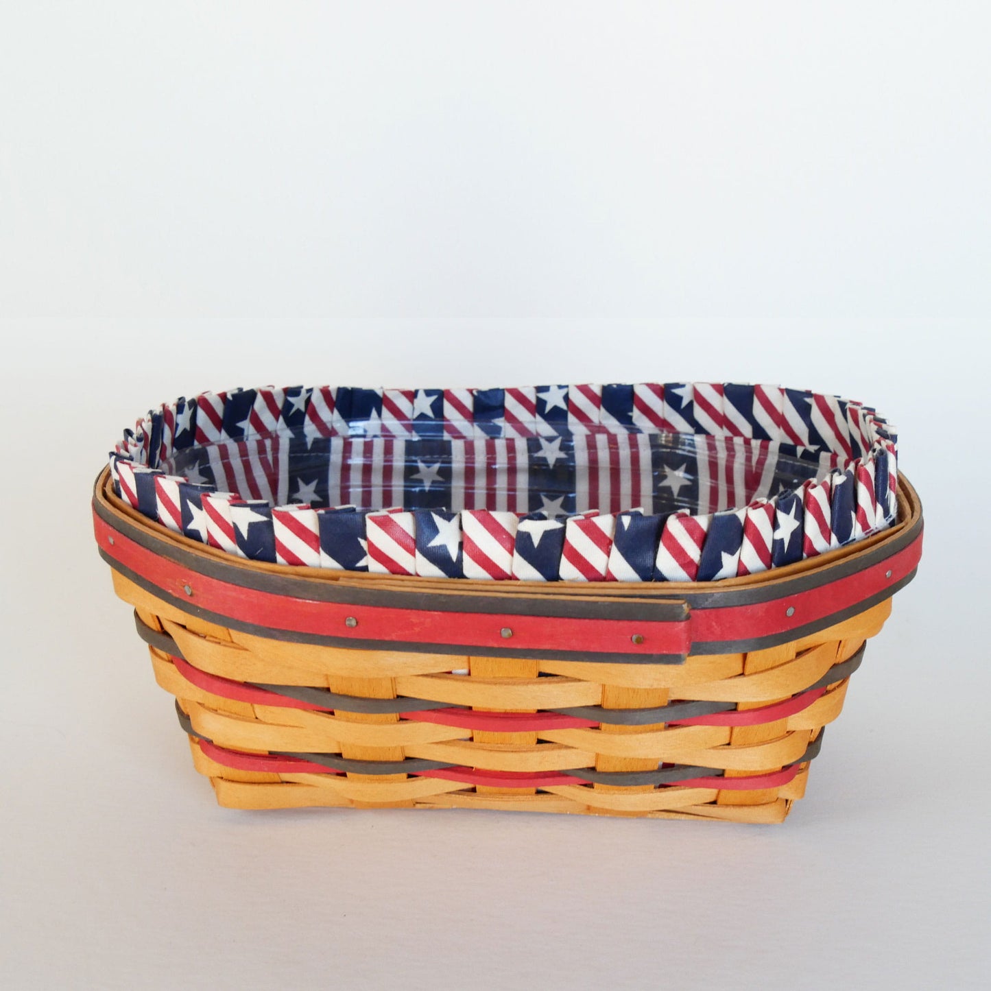 Longaberger Blue Ribbon Bread Basket, Longaberger All American Collection, Vintage Longaberger Blue Ribbon Bread BAsket, Vintage 4th of July Basket with Liner, Vintage Longaberger American Flag Liner