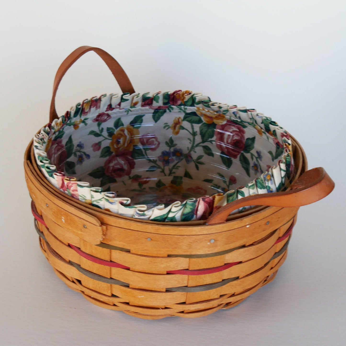 10in Longaberger Darning Basket, Light Floral Liner, Vintage Longaberber Darning Basket, Vintage Longaberger Round Floral LIned Basket, Vintage Longaberger