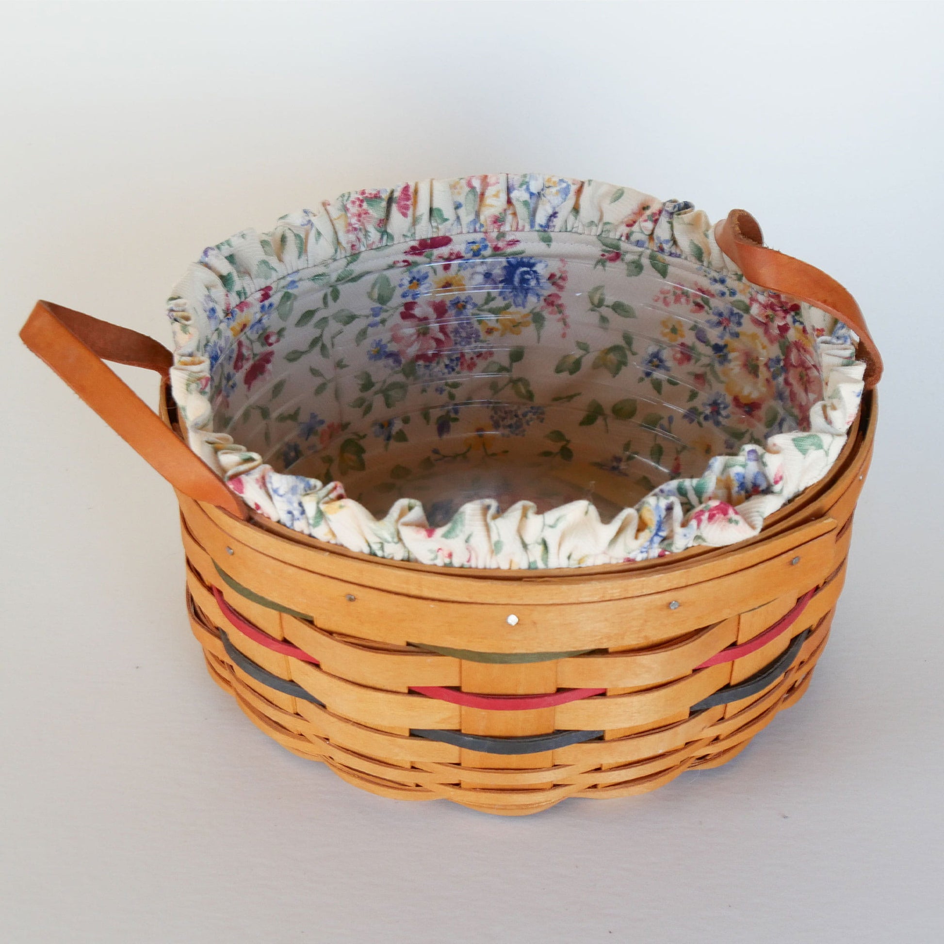 10in Longaberger Darning Basket, Light Floral Liner, Vintage Longaberber Darning Basket, Vintage Longaberger Round Floral LIned Basket, Vintage Longaberger